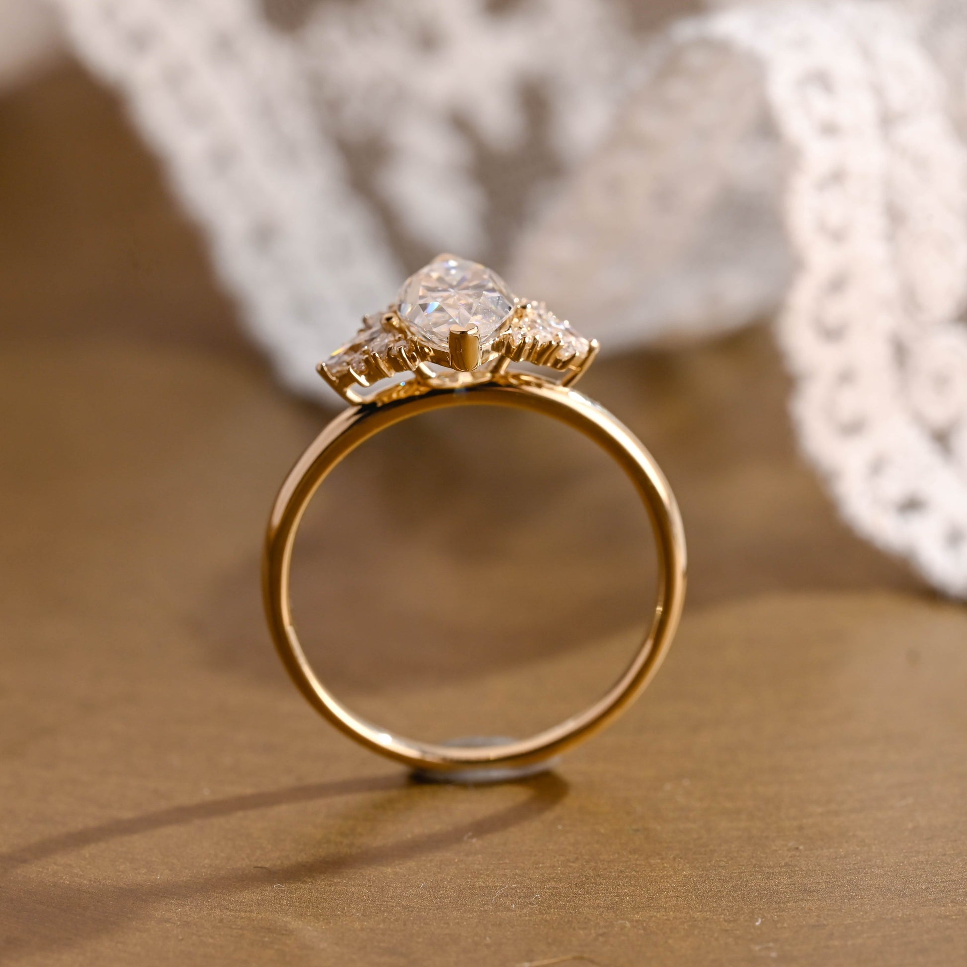 SquareJewelry marquise cut moissanite engagement ring Solid Gold Side Cluster Marquise Cut Moissanite Engagement Ring