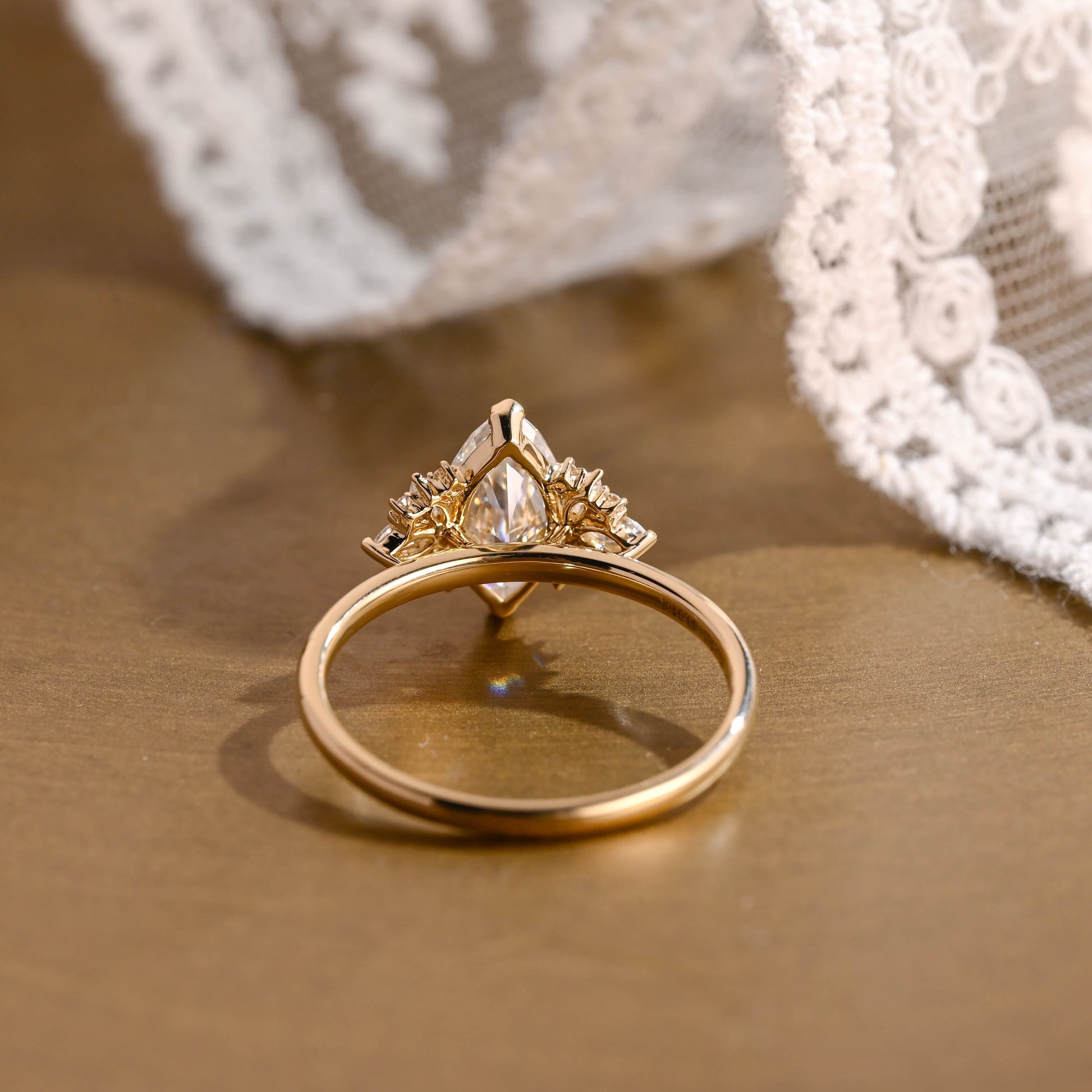 SquareJewelry marquise cut moissanite engagement ring Solid Gold Side Cluster Marquise Cut Moissanite Engagement Ring