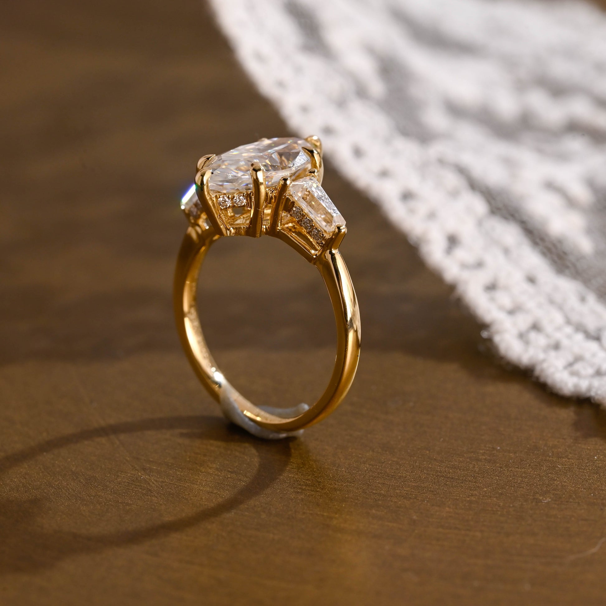 SquareJewelry marquise cut moissanite engagement ring Solid Gold Three Stone Marquise Cut Moissanite Engagement Ring
