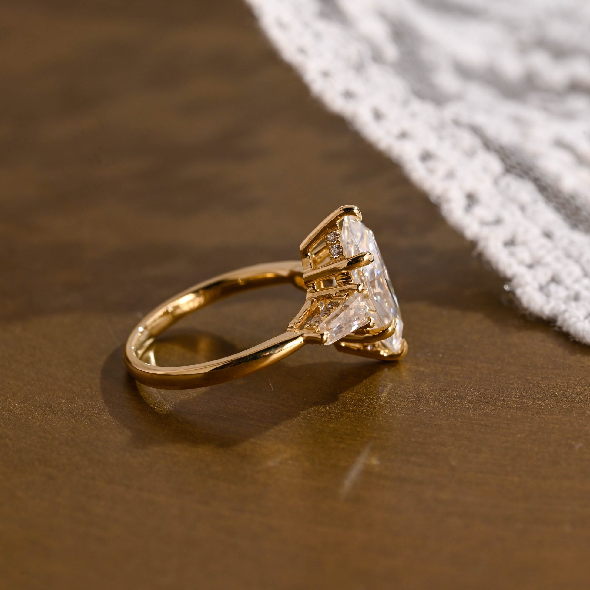 SquareJewelry marquise cut moissanite engagement ring Solid Gold Three Stone Marquise Cut Moissanite Engagement Ring