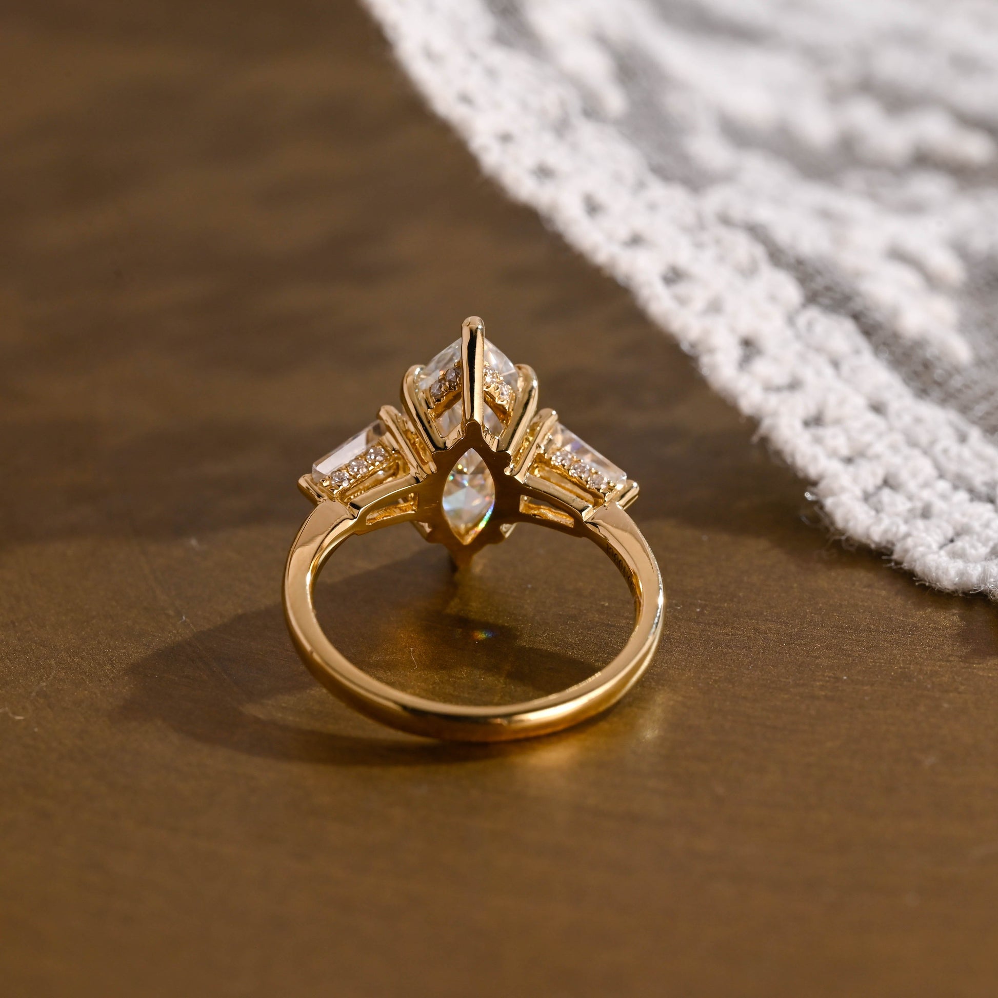 SquareJewelry marquise cut moissanite engagement ring Solid Gold Three Stone Marquise Cut Moissanite Engagement Ring