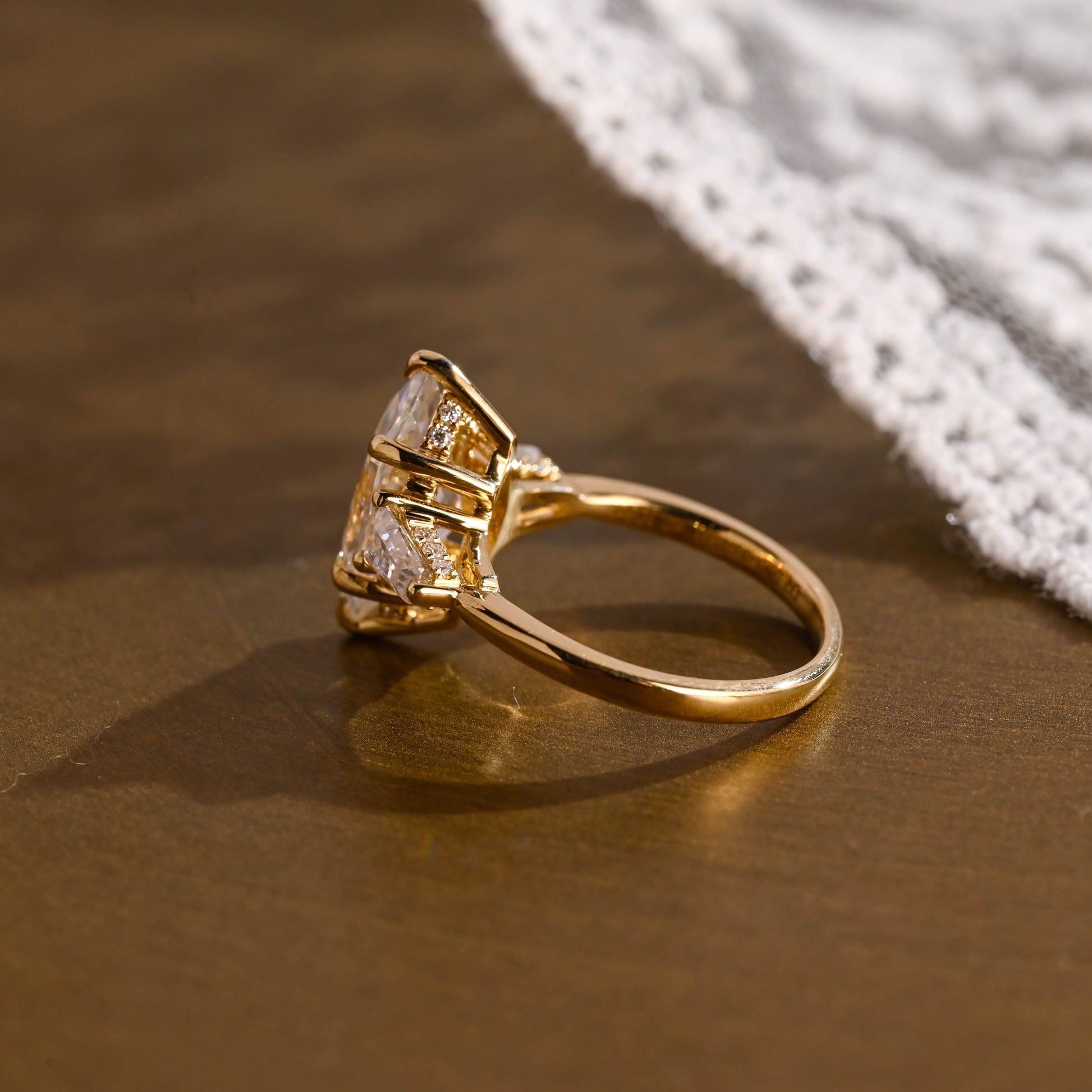 SquareJewelry marquise cut moissanite engagement ring Solid Gold Three Stone Marquise Cut Moissanite Engagement Ring