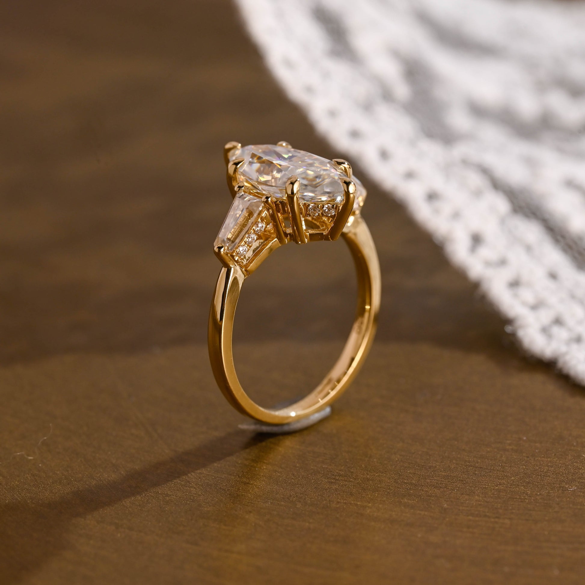 SquareJewelry marquise cut moissanite engagement ring Solid Gold Three Stone Marquise Cut Moissanite Engagement Ring