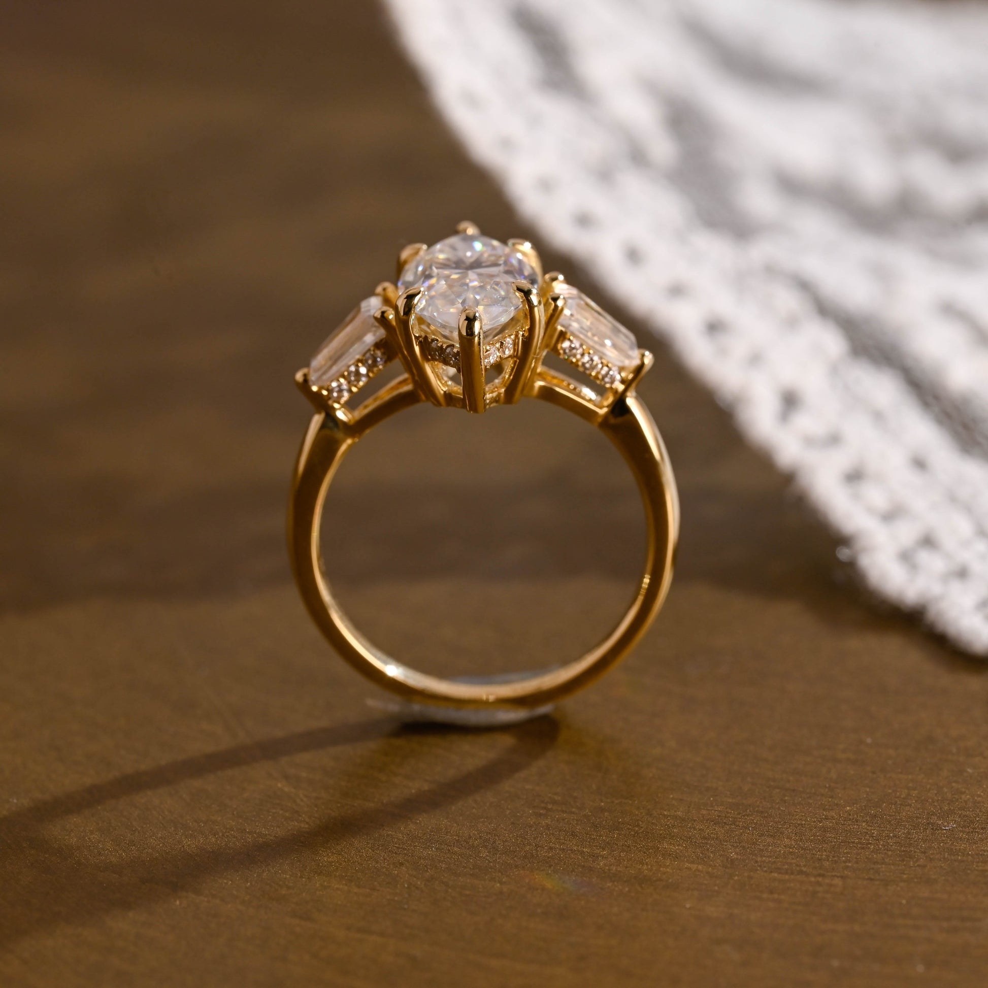 SquareJewelry marquise cut moissanite engagement ring Solid Gold Three Stone Marquise Cut Moissanite Engagement Ring