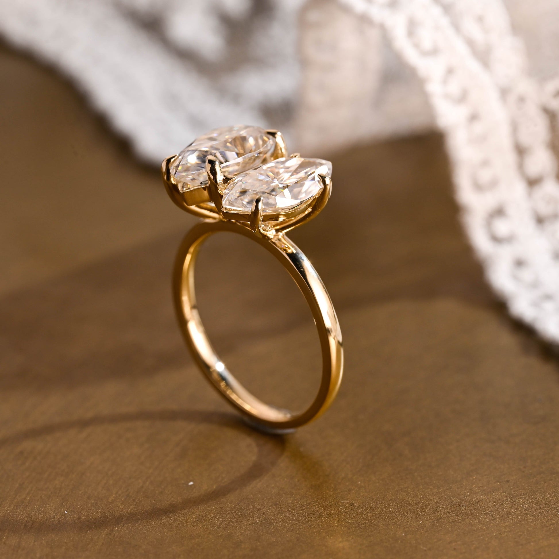SquareJewelry marquise cut moissanite engagement ring Solid Gold Toi et Moi Marquise & Pear Moissanite Engagement Ring