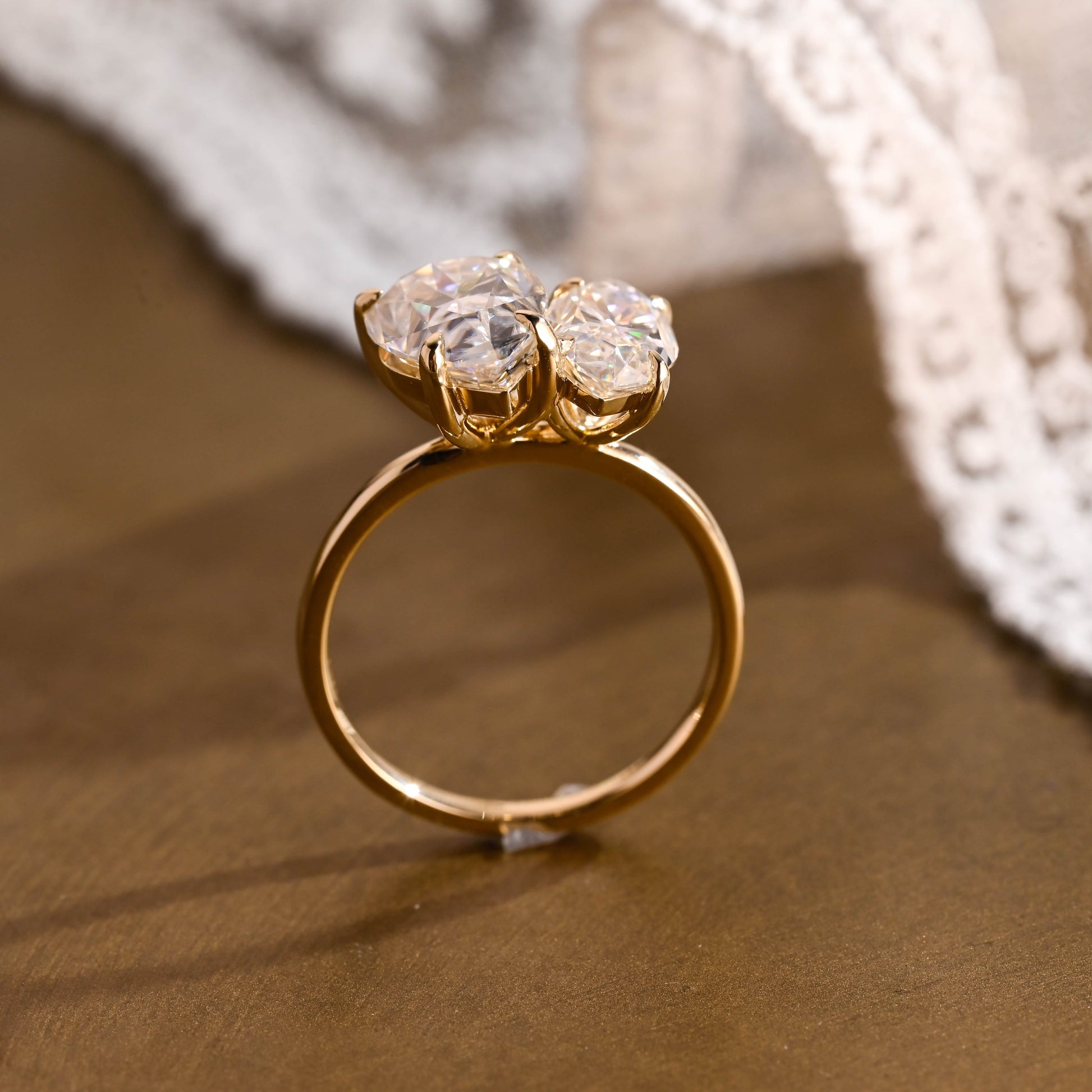 SquareJewelry marquise cut moissanite engagement ring Solid Gold Toi et Moi Marquise & Pear Moissanite Engagement Ring