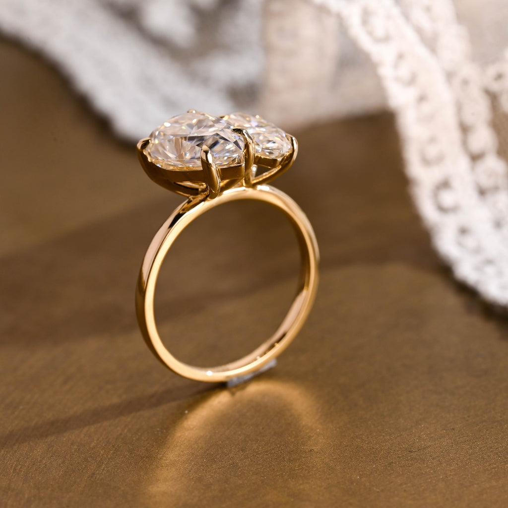 SquareJewelry marquise cut moissanite engagement ring Solid Gold Toi et Moi Marquise & Pear Moissanite Engagement Ring