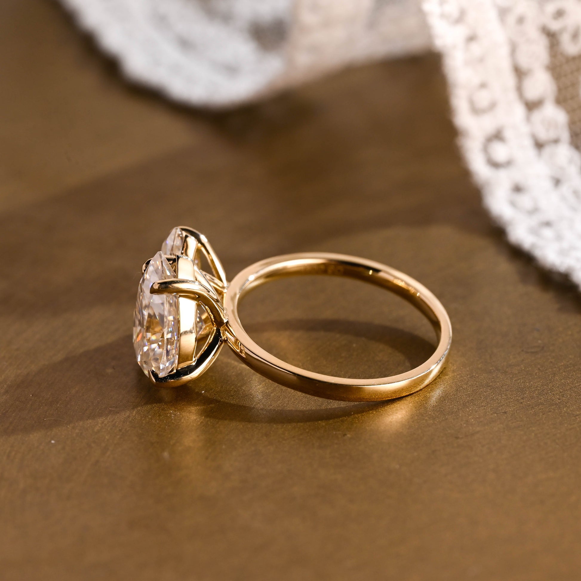 SquareJewelry marquise cut moissanite engagement ring Solid Gold Toi et Moi Marquise & Pear Moissanite Engagement Ring