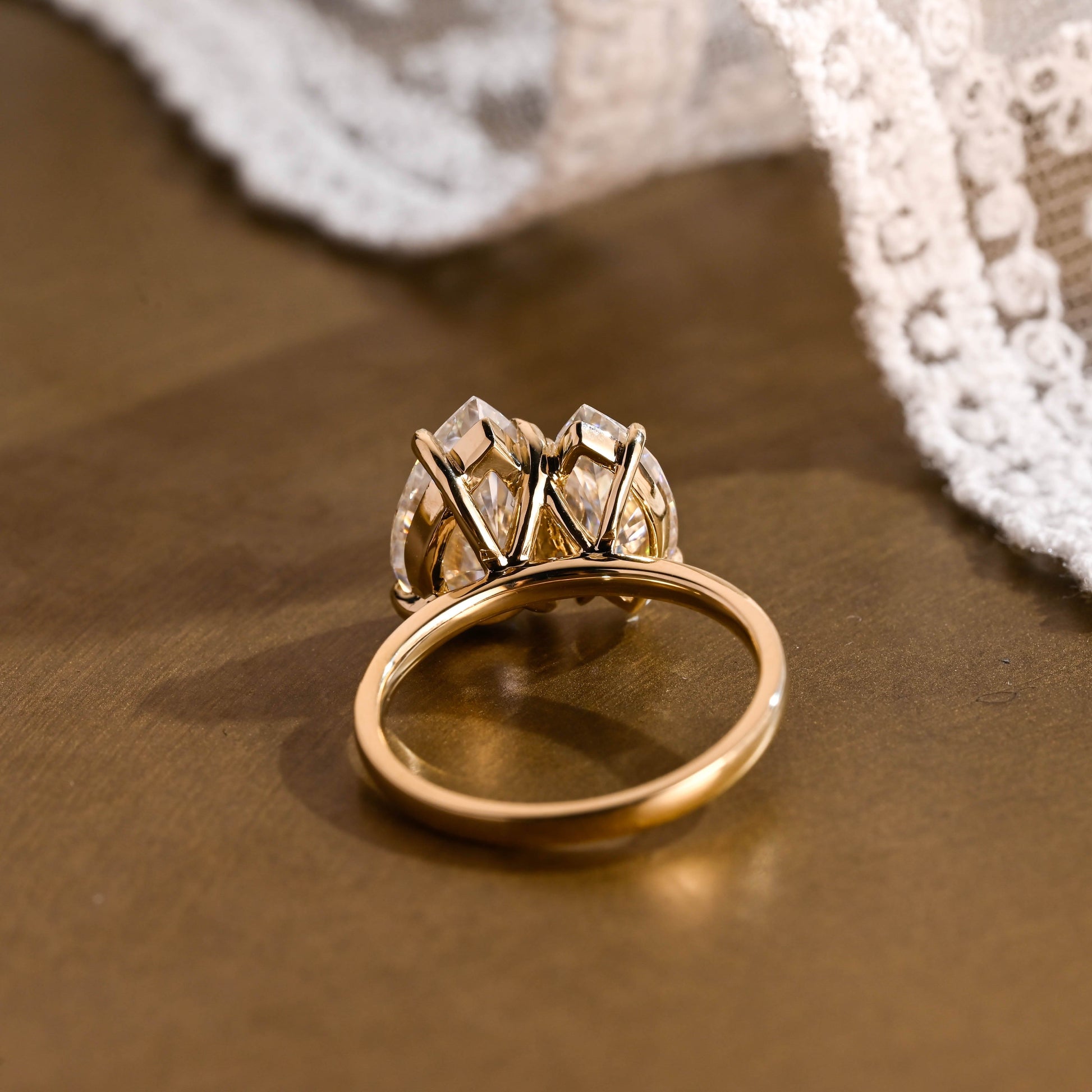 SquareJewelry marquise cut moissanite engagement ring Solid Gold Toi et Moi Marquise & Pear Moissanite Engagement Ring