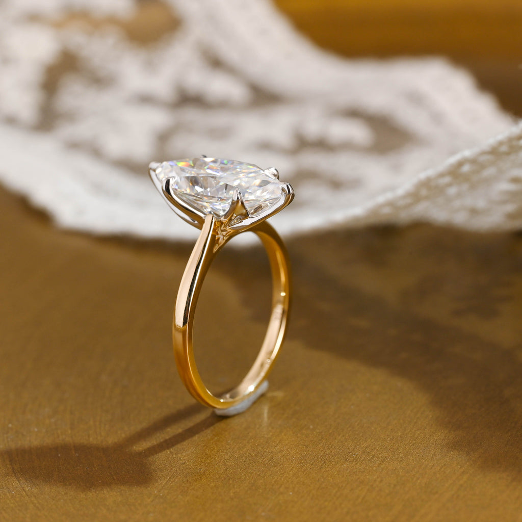 SquareJewelry marquise cut moissanite engagement ring Solid Gold Two Tone Solitaire Tulip Set Marquise Cut Moissanite Engagement Ring