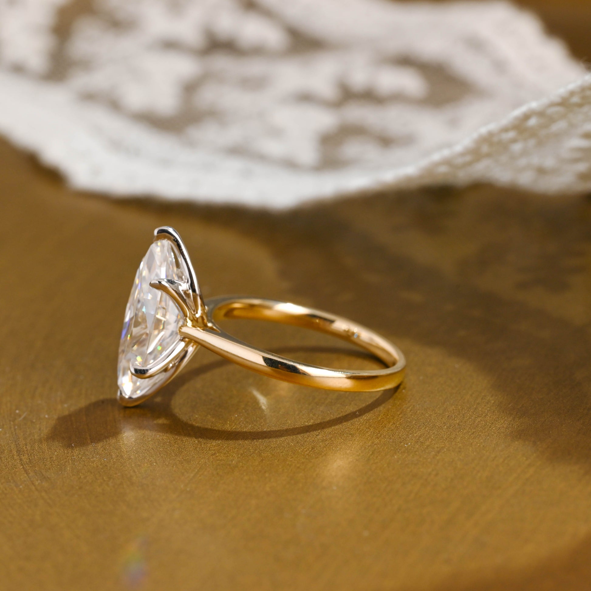 SquareJewelry marquise cut moissanite engagement ring Solid Gold Two Tone Solitaire Tulip Set Marquise Cut Moissanite Engagement Ring
