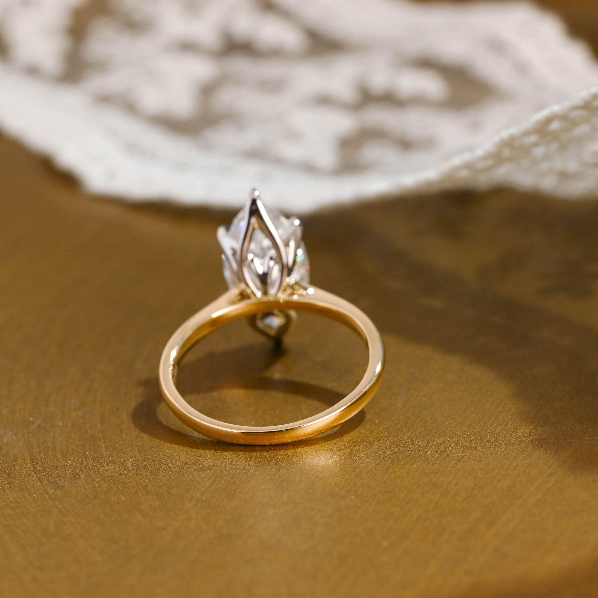 SquareJewelry marquise cut moissanite engagement ring Solid Gold Two Tone Solitaire Tulip Set Marquise Cut Moissanite Engagement Ring
