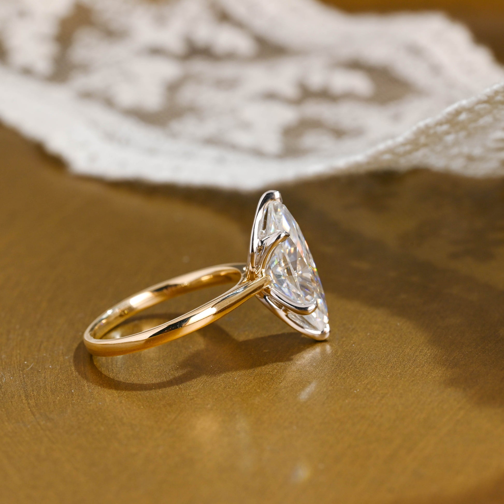 SquareJewelry marquise cut moissanite engagement ring Solid Gold Two Tone Solitaire Tulip Set Marquise Cut Moissanite Engagement Ring