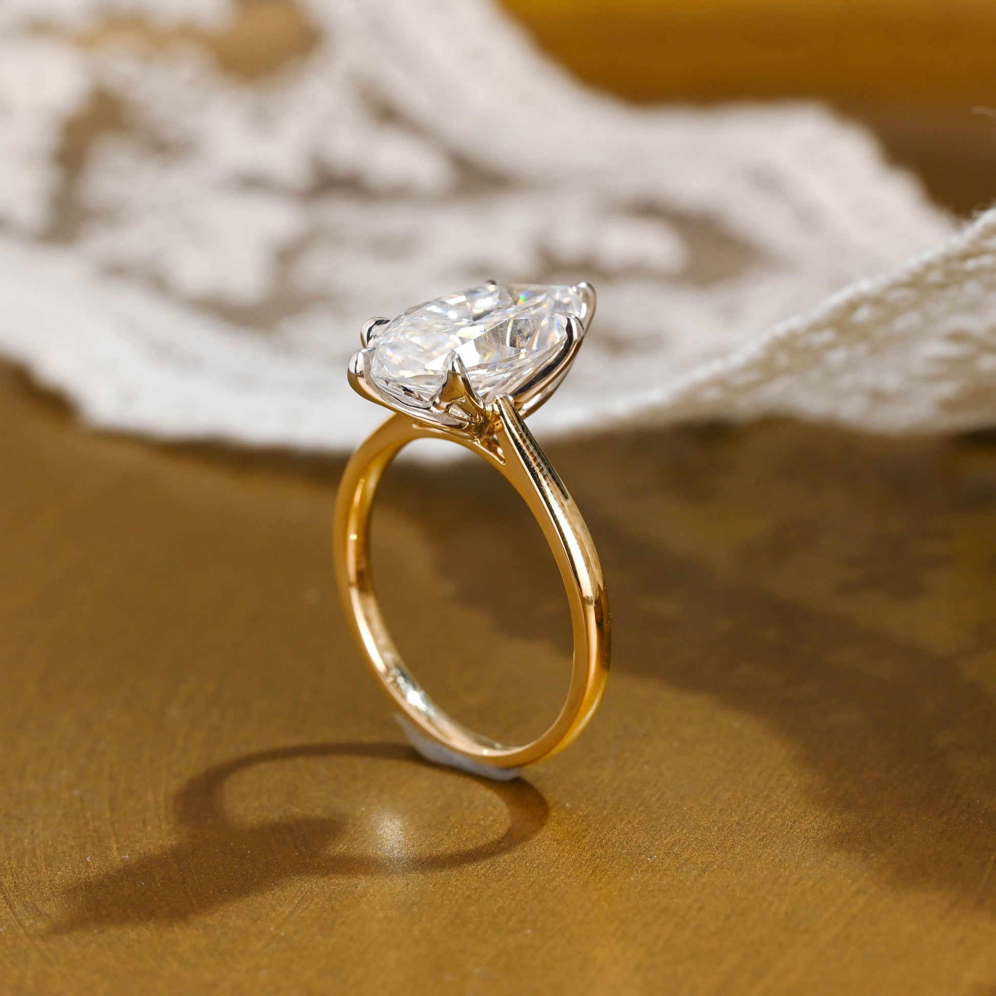 SquareJewelry marquise cut moissanite engagement ring Solid Gold Two Tone Solitaire Tulip Set Marquise Cut Moissanite Engagement Ring