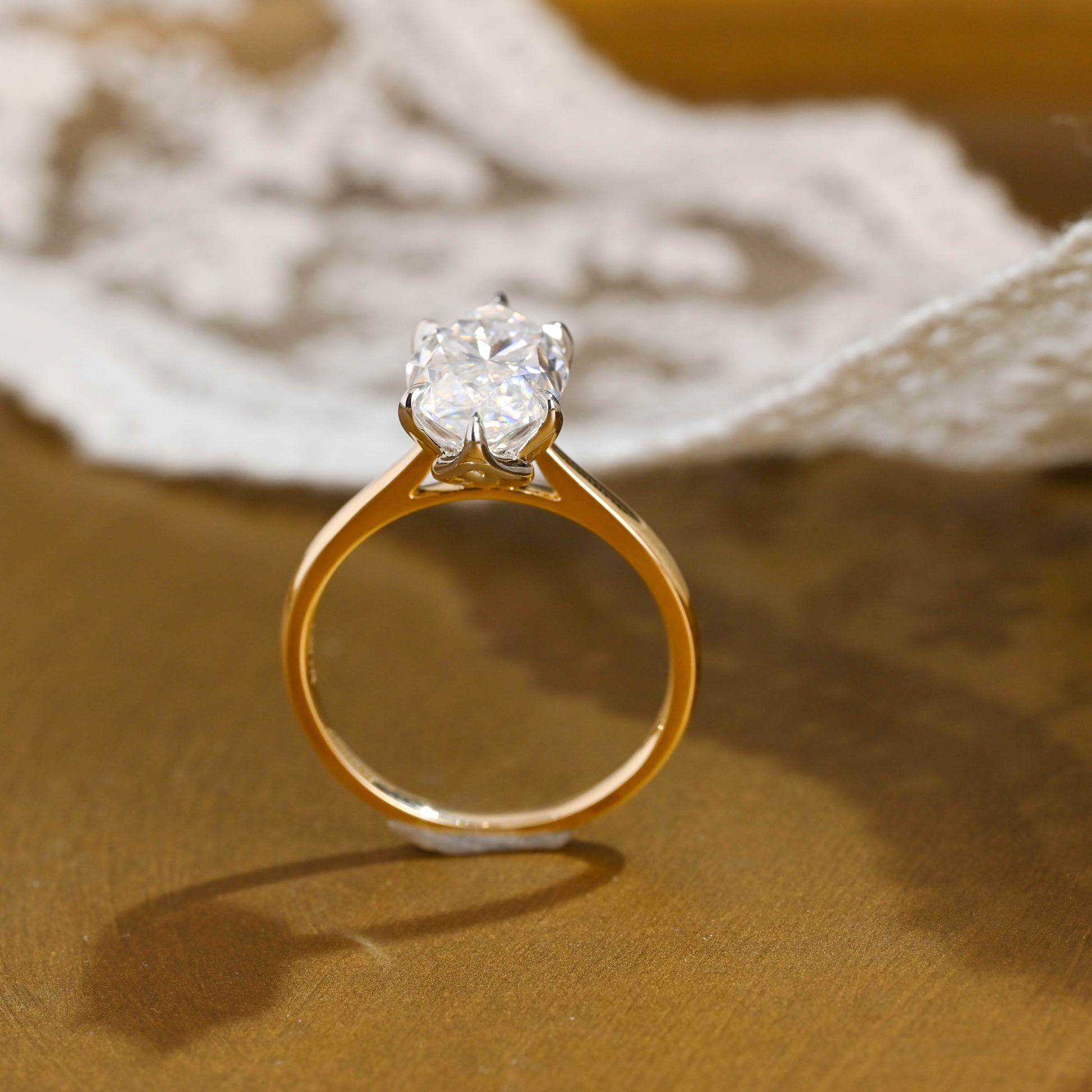 SquareJewelry marquise cut moissanite engagement ring Solid Gold Two Tone Solitaire Tulip Set Marquise Cut Moissanite Engagement Ring