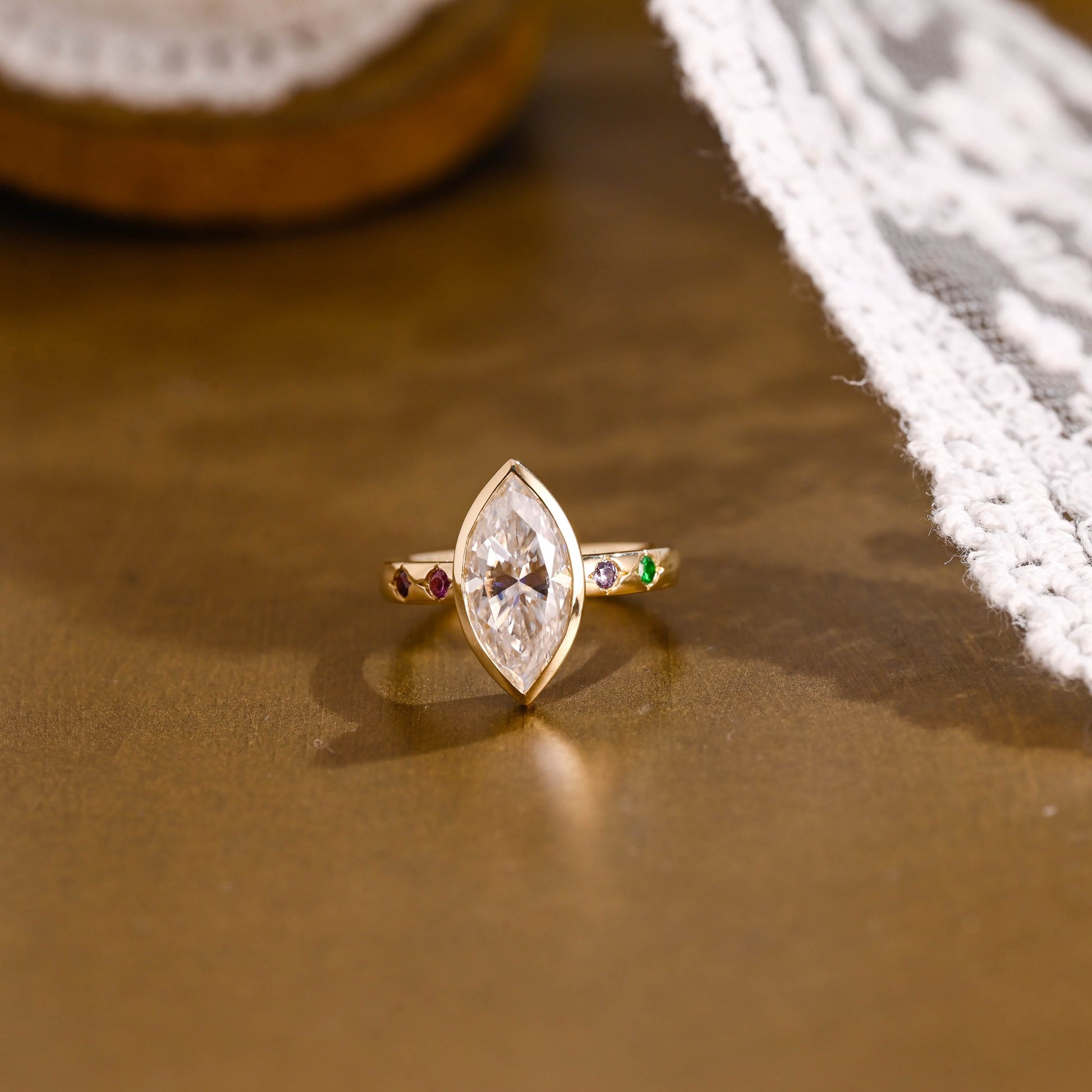 SquareJewelry marquise cut moissanite engagement ring Solitaire Bezel Marquise Cut Moissanite Engagement Ring
