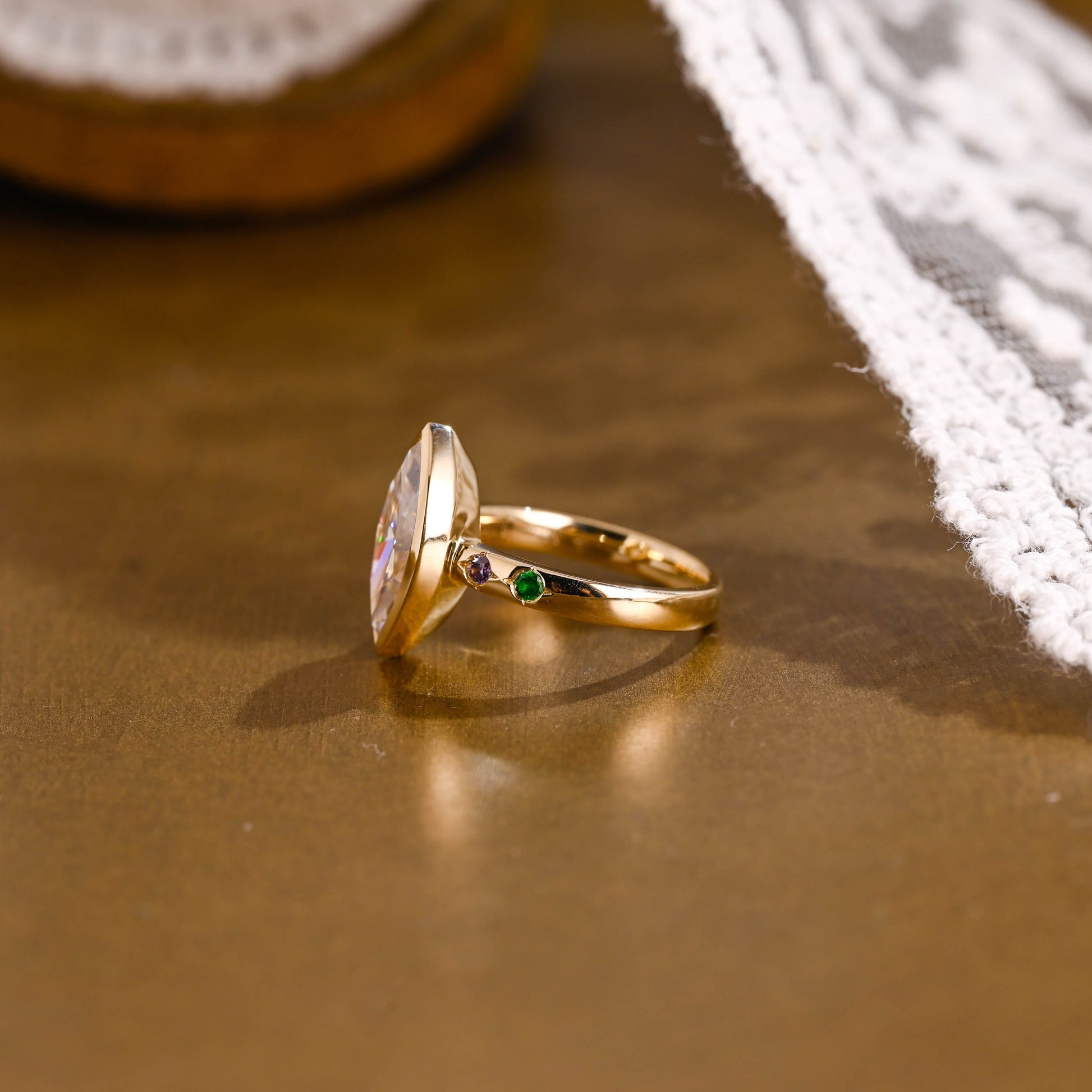 SquareJewelry marquise cut moissanite engagement ring Solitaire Bezel Marquise Cut Moissanite Engagement Ring