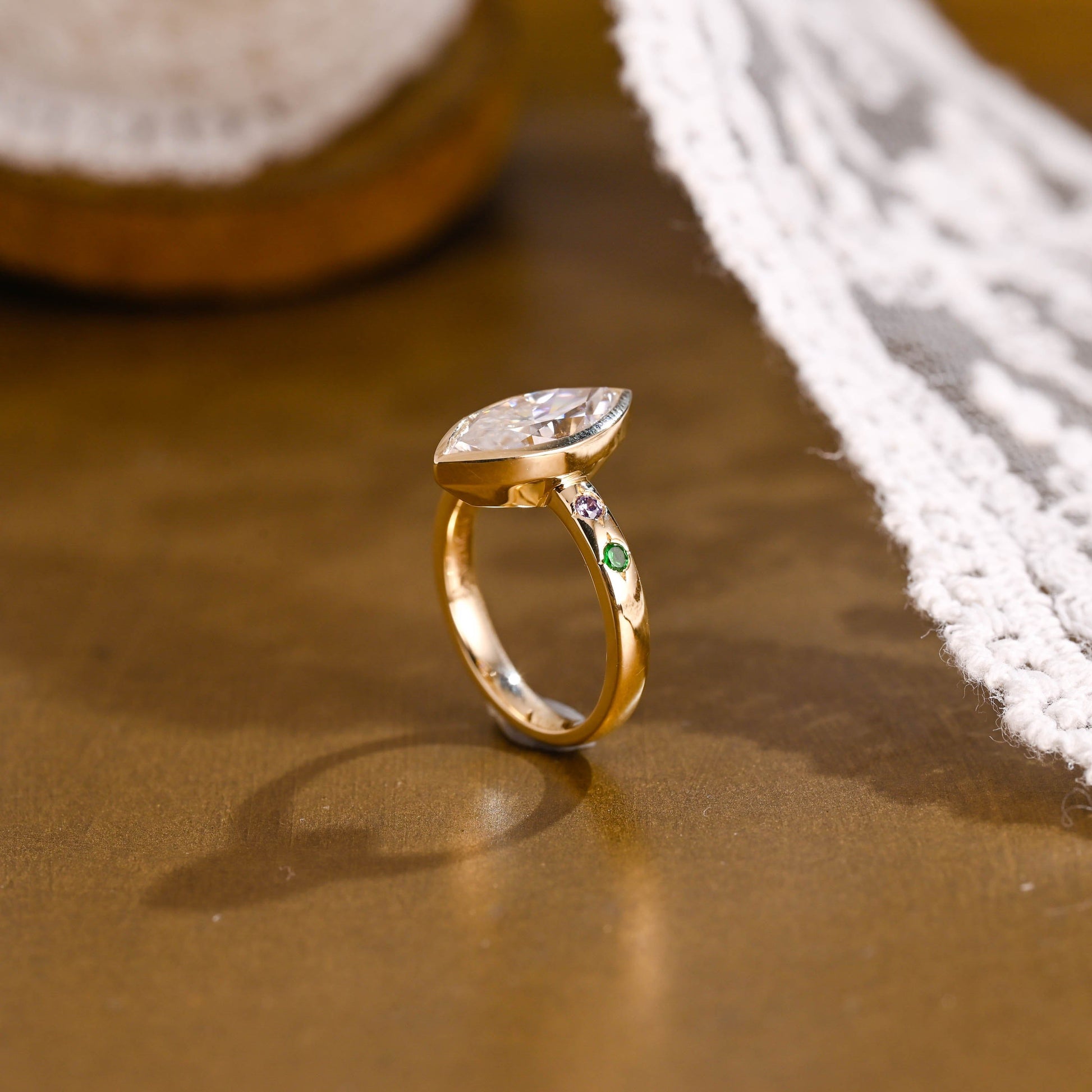 SquareJewelry marquise cut moissanite engagement ring Solitaire Bezel Marquise Cut Moissanite Engagement Ring