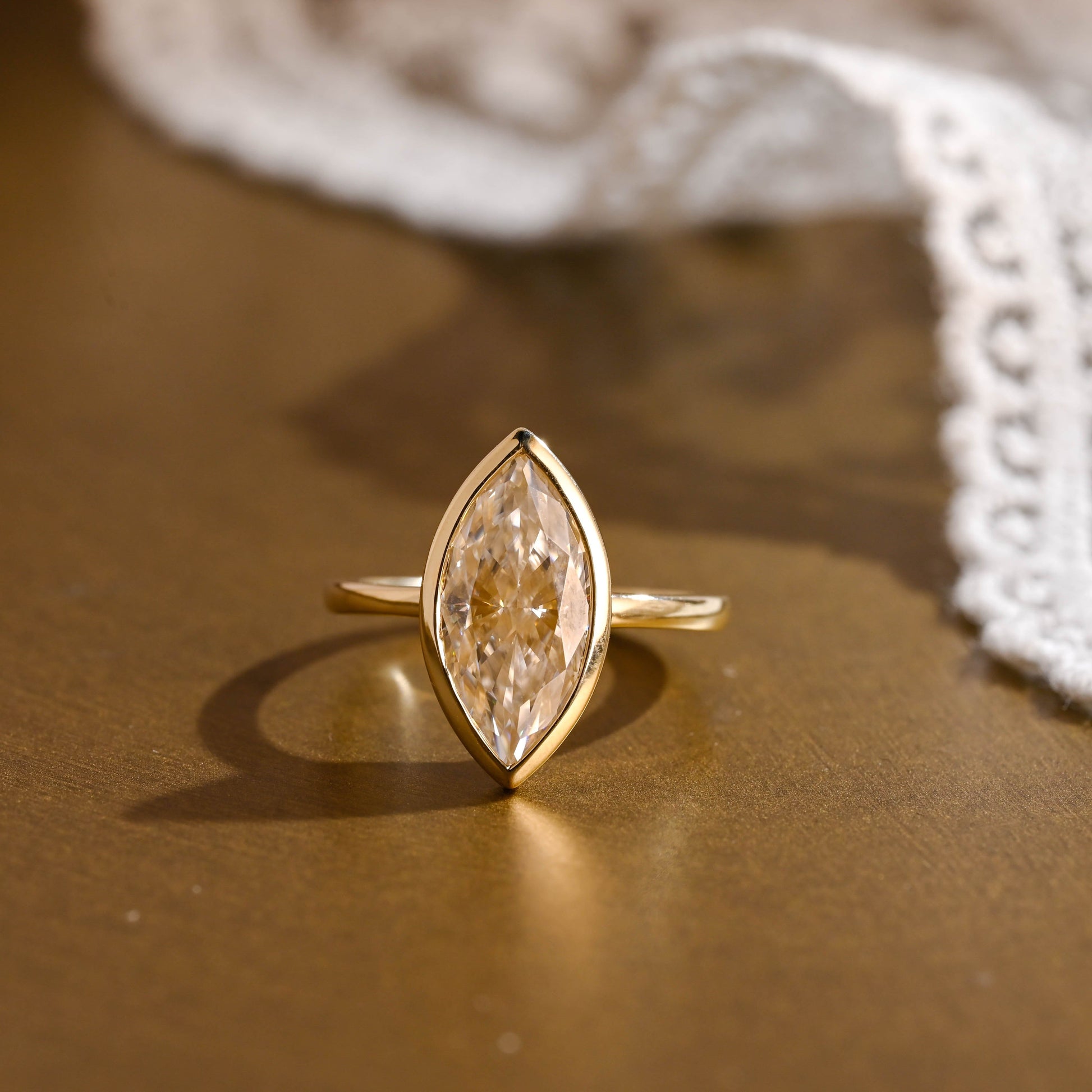 SquareJewelry marquise cut moissanite engagement ring Solitaire Bezel Marquise Cut Moissanite Engagement Ring