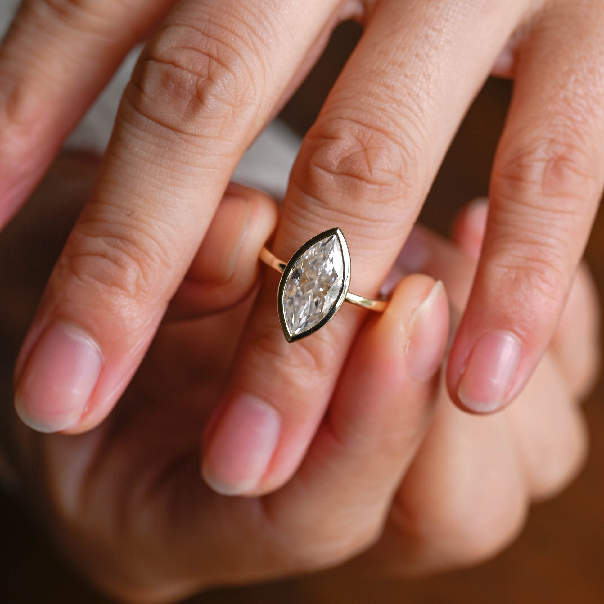 SquareJewelry marquise cut moissanite engagement ring Solitaire Bezel Marquise Cut Moissanite Engagement Ring