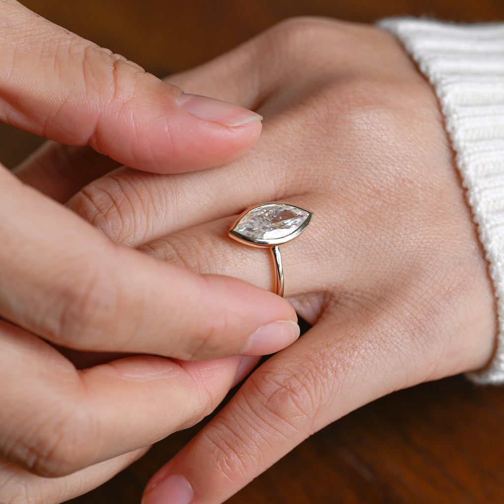 SquareJewelry marquise cut moissanite engagement ring Solitaire Bezel Marquise Cut Moissanite Engagement Ring