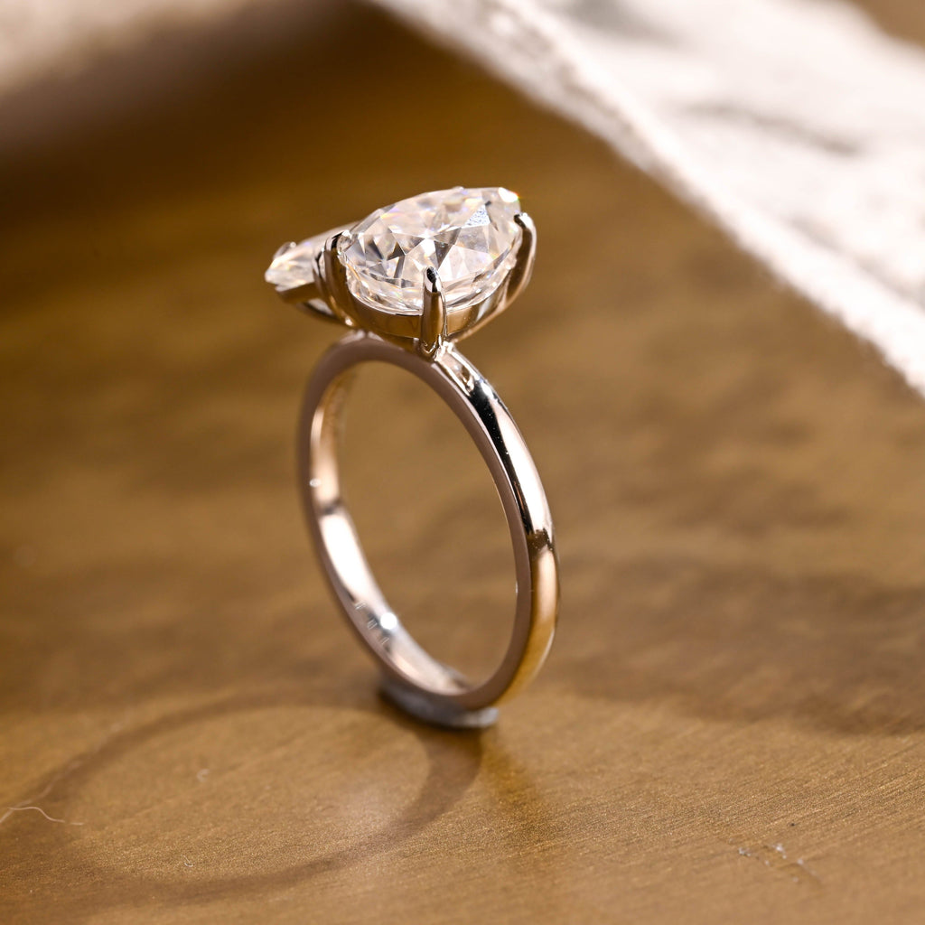 SquareJewelry marquise cut moissanite engagement ring Toi et Moi Marquise & Pear Moissanite Engagement Ring