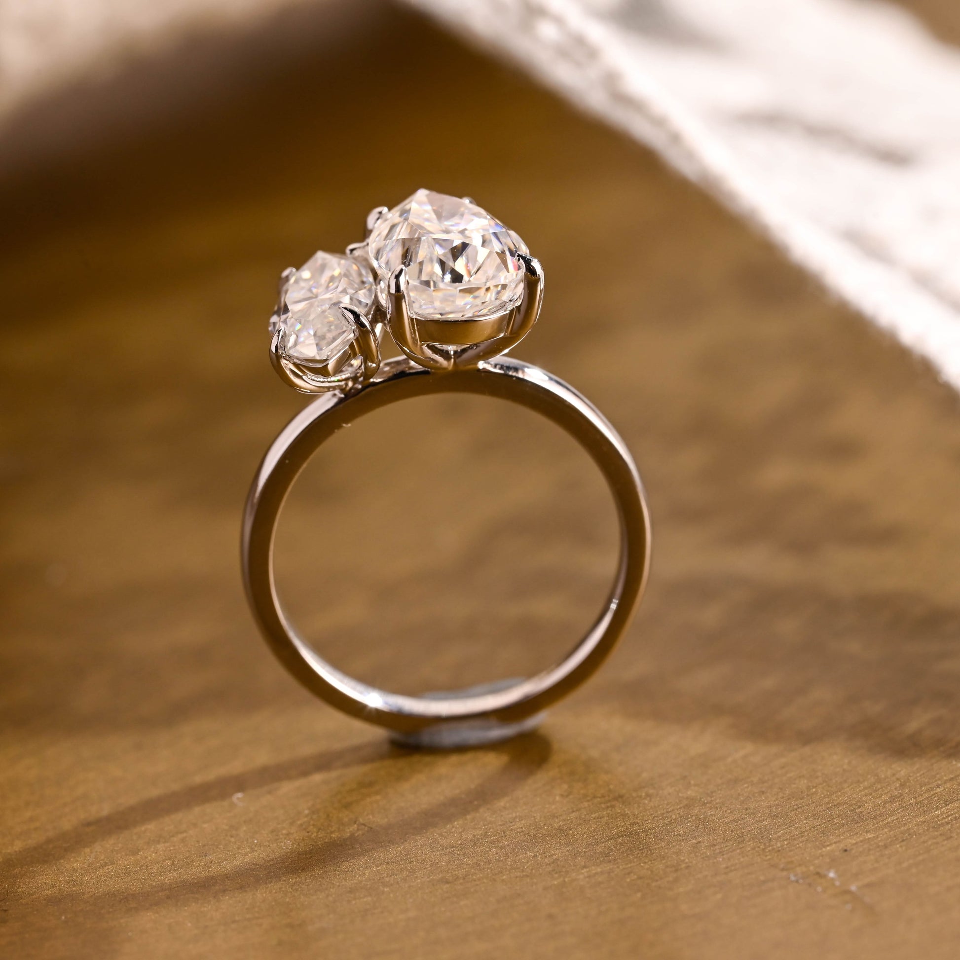 SquareJewelry marquise cut moissanite engagement ring Toi et Moi Marquise & Pear Moissanite Engagement Ring
