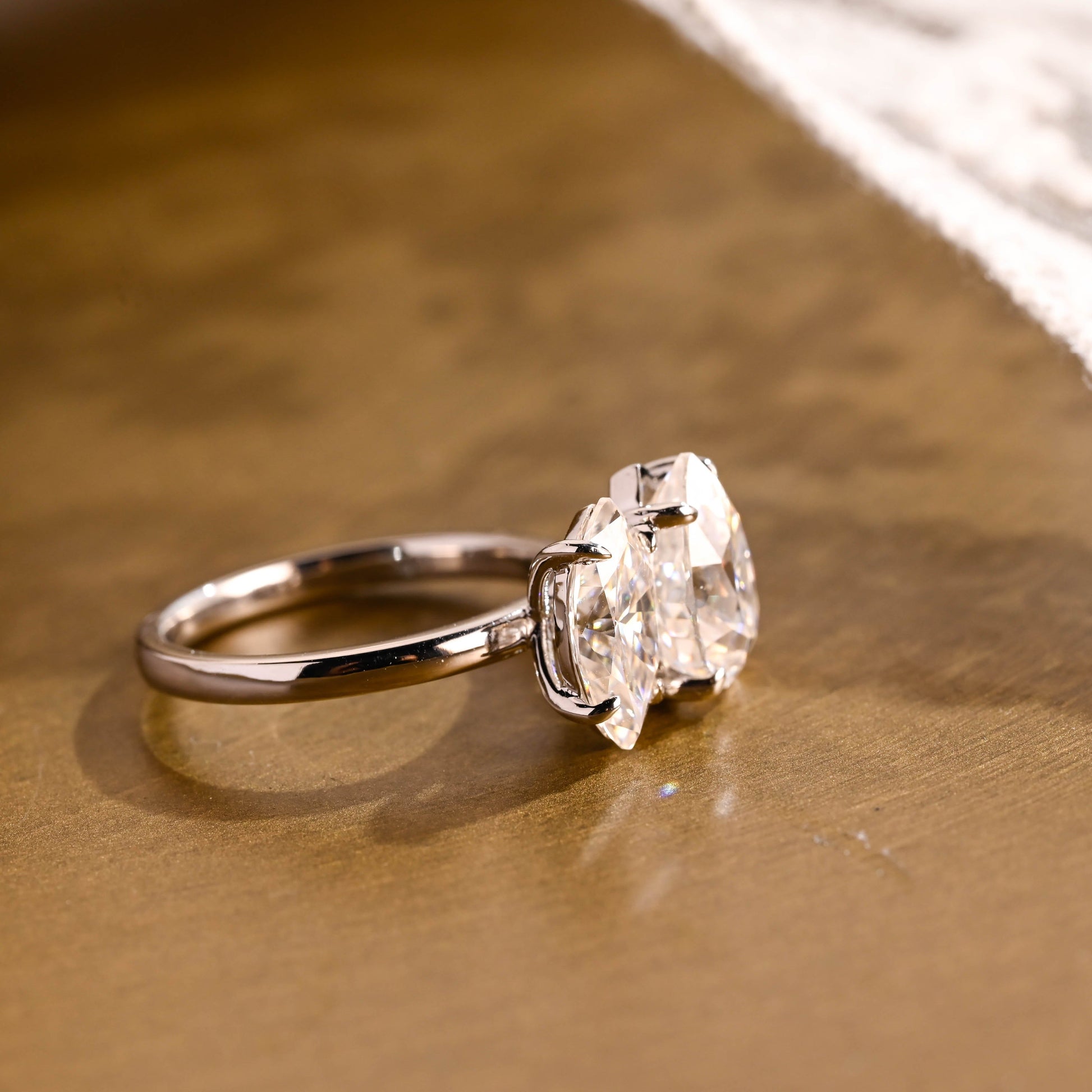 SquareJewelry marquise cut moissanite engagement ring Toi et Moi Marquise & Pear Moissanite Engagement Ring