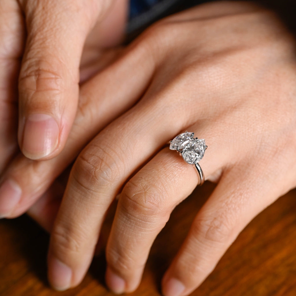 SquareJewelry marquise cut moissanite engagement ring Toi et Moi Marquise & Pear Moissanite Engagement Ring