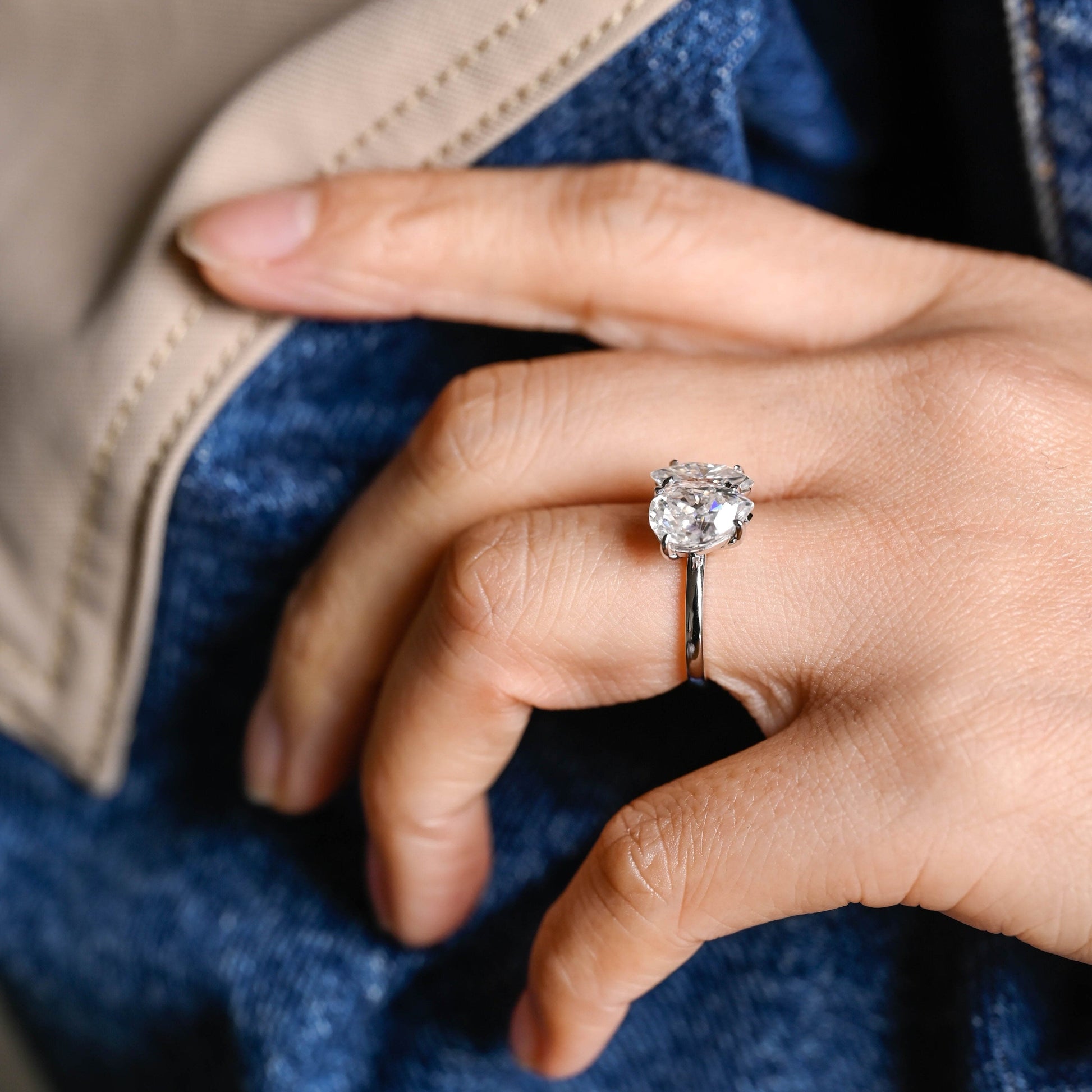 SquareJewelry marquise cut moissanite engagement ring Toi et Moi Marquise & Pear Moissanite Engagement Ring