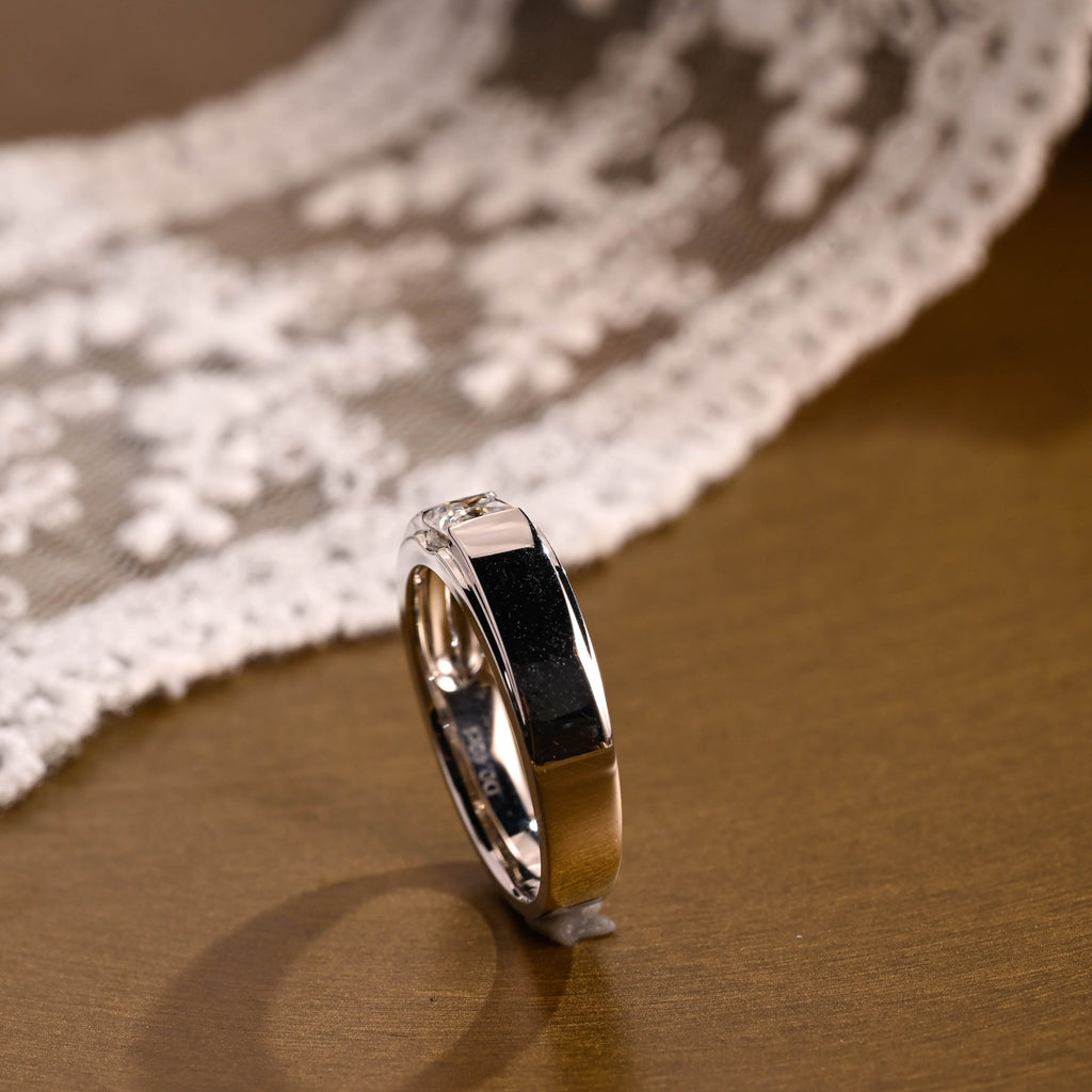 SquareJewelry men's wedding ring Solid Gold 5mm Princess Moissanite Polish Wedding Band for Men