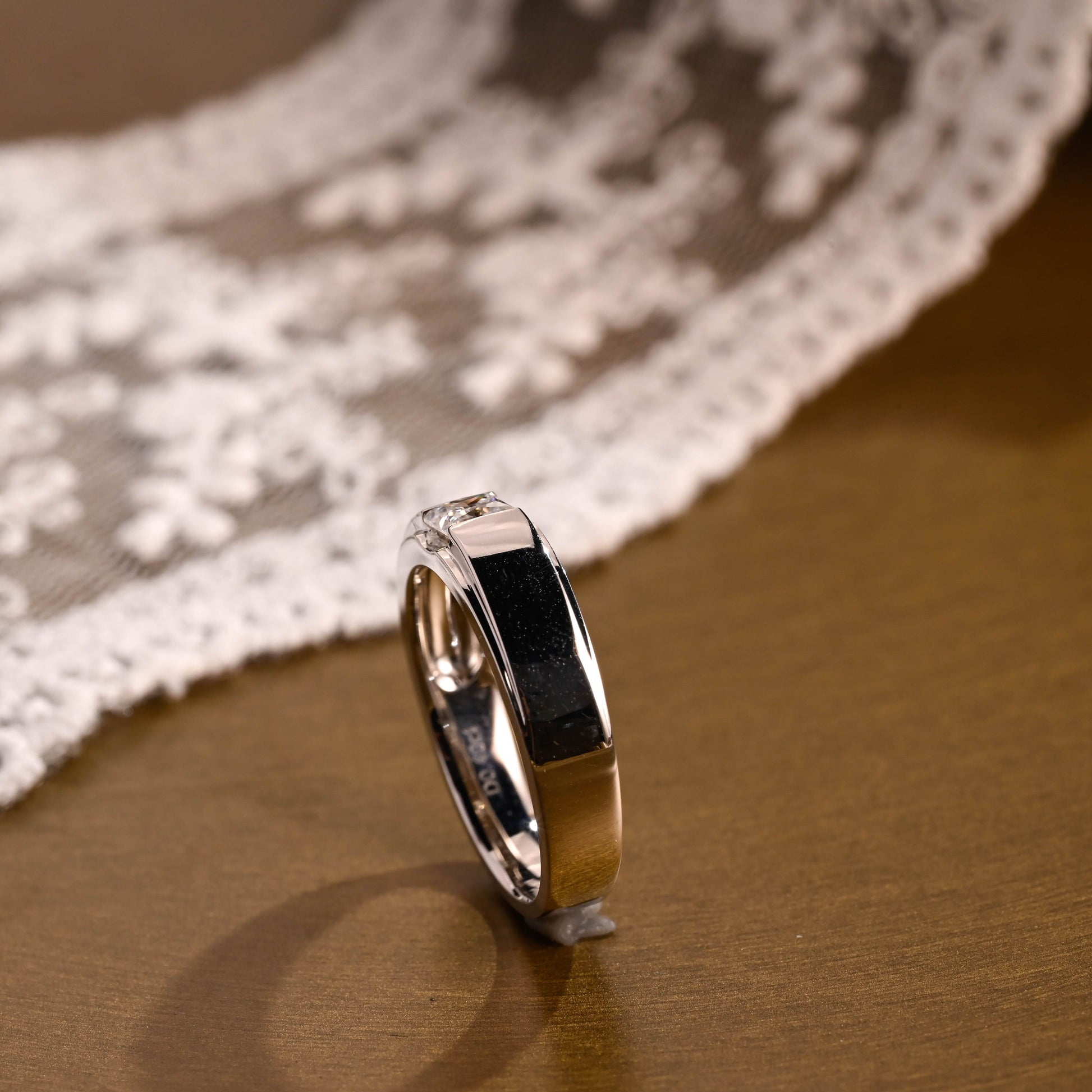 SquareJewelry men's wedding ring Solid Gold 5mm Princess Moissanite Polish Wedding Band for Men