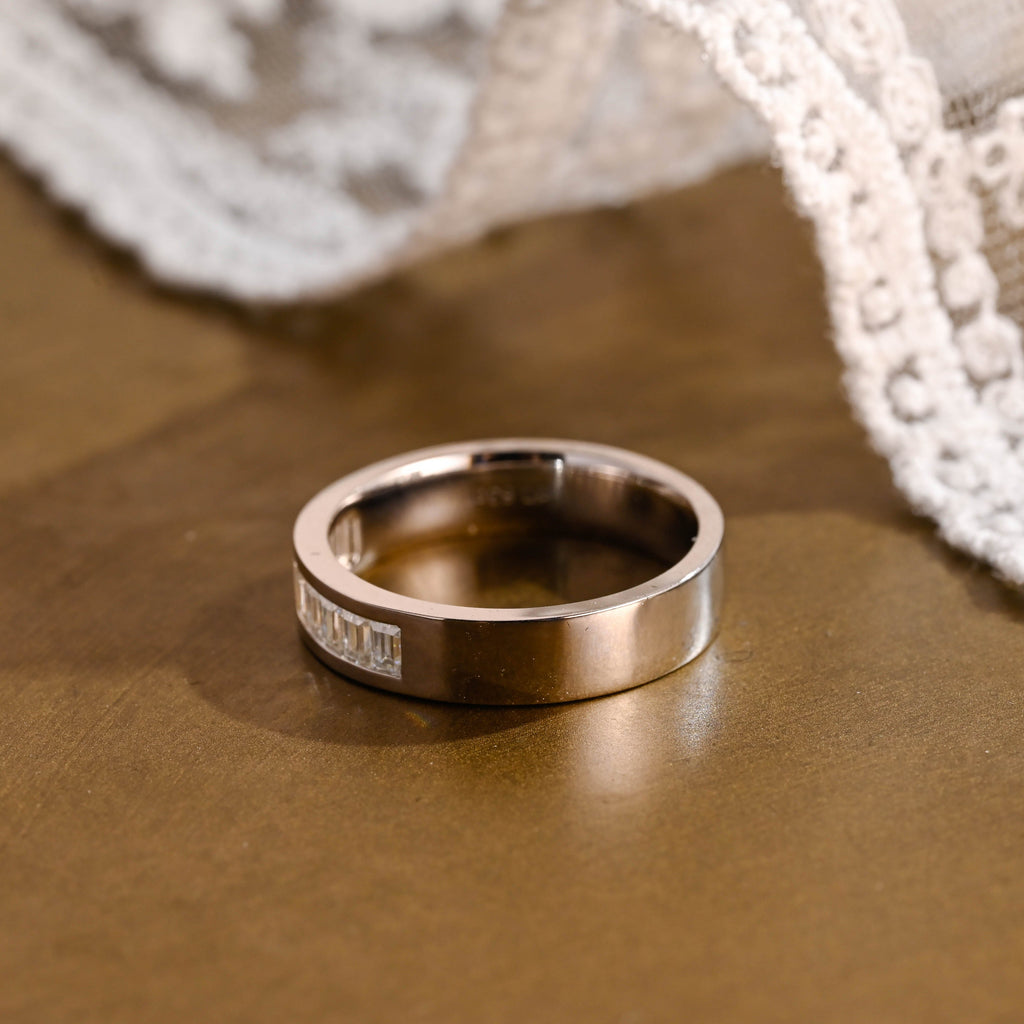 SquareJewelry men's wedding ring Solid Gold 5mm Width Baguette Cut Moissanite Wedding Band