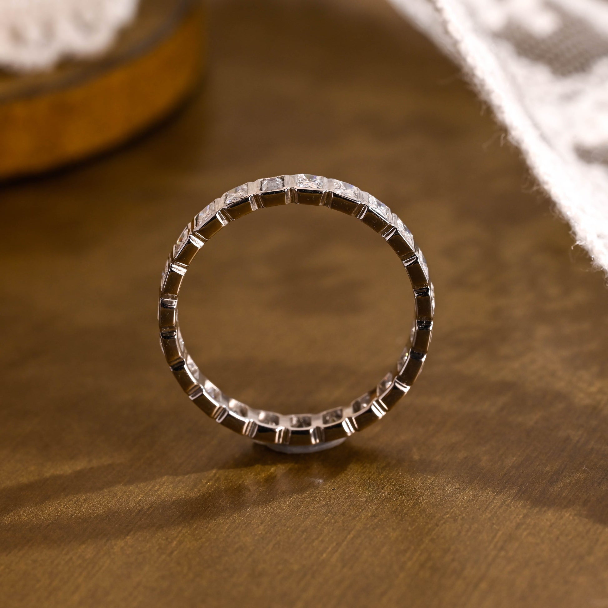 SquareJewelry men's wedding ring Solid Gold Bezel Radiant Cut Moissanite Wedding Band