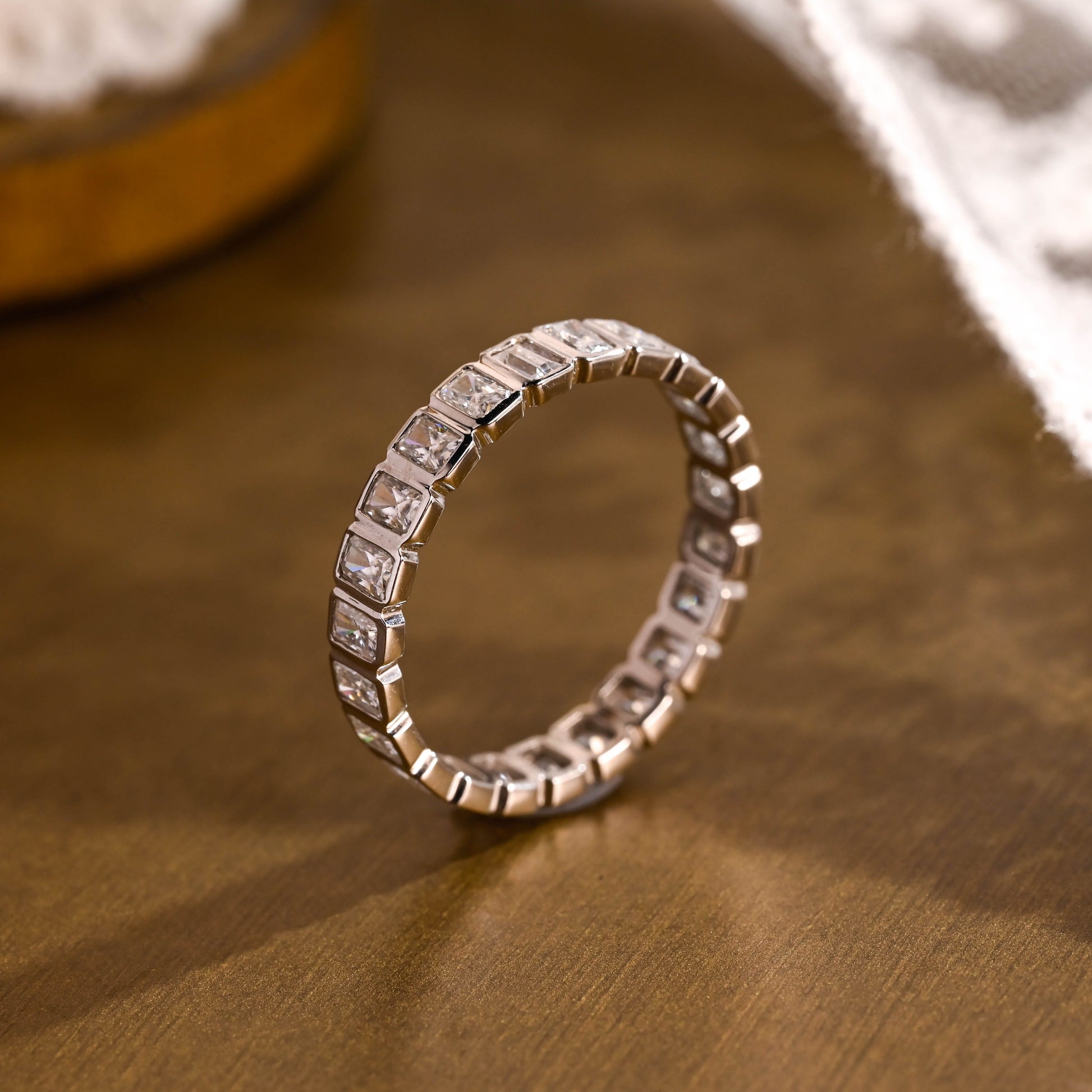 SquareJewelry men's wedding ring Solid Gold Bezel Radiant Cut Moissanite Wedding Band