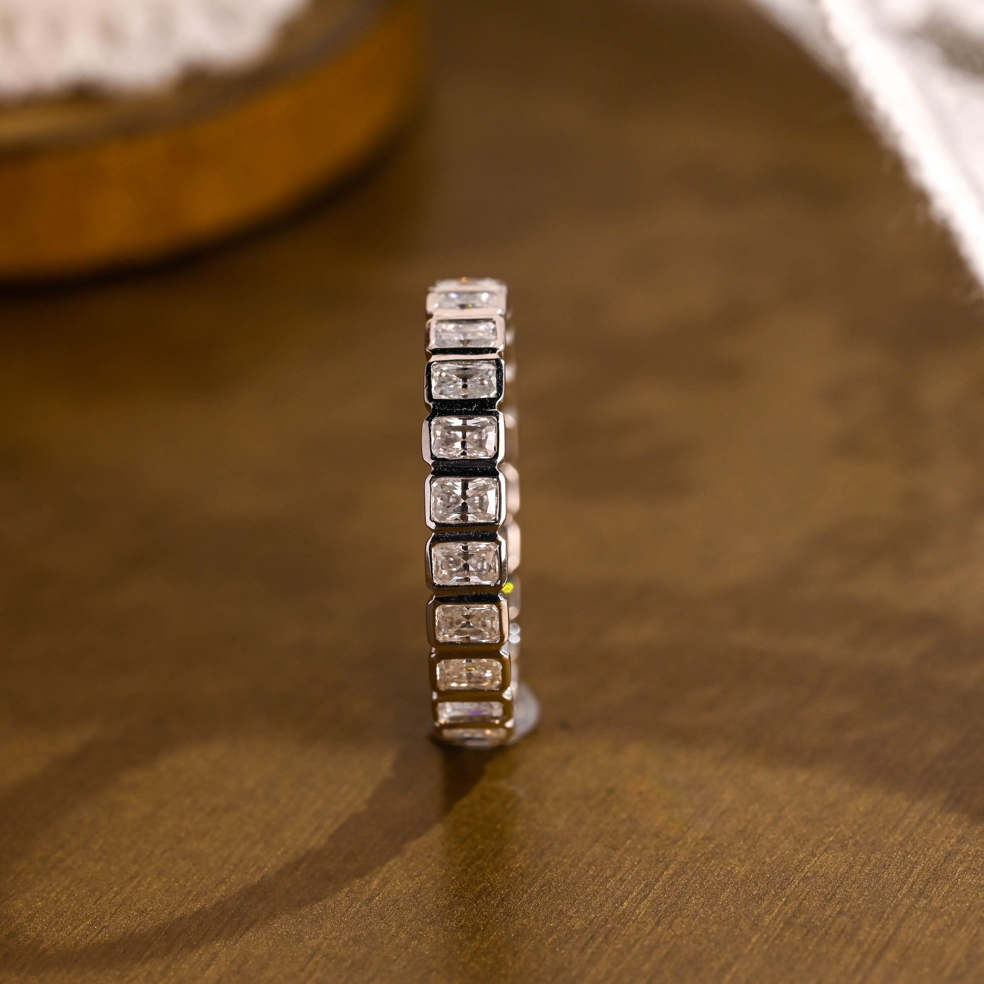 SquareJewelry men's wedding ring Solid Gold Bezel Radiant Cut Moissanite Wedding Band