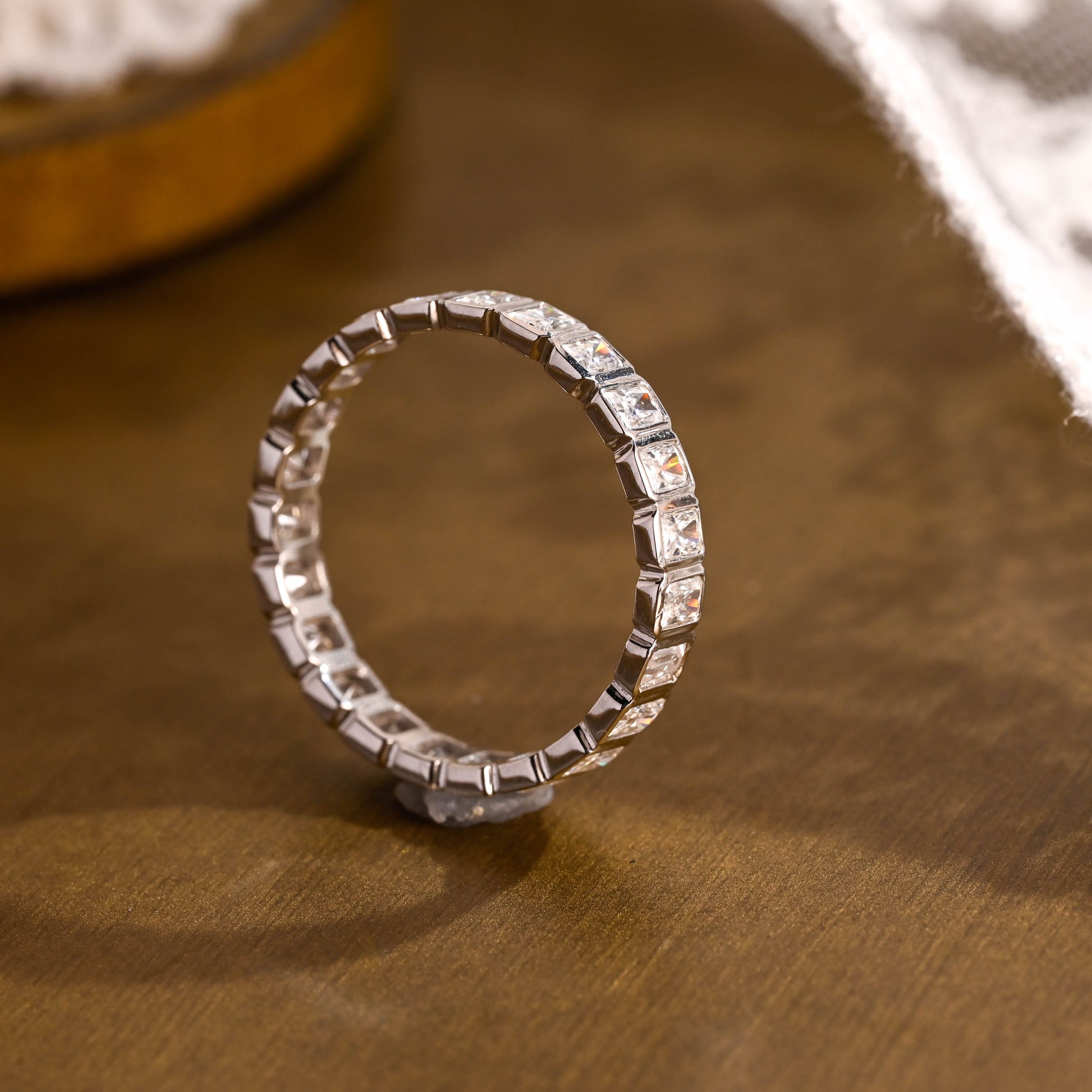 SquareJewelry men's wedding ring Solid Gold Bezel Radiant Cut Moissanite Wedding Band