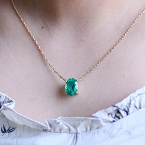 SquareJewelry necklace Classic Oval Lab Grown Emerald Solitaire Pendant