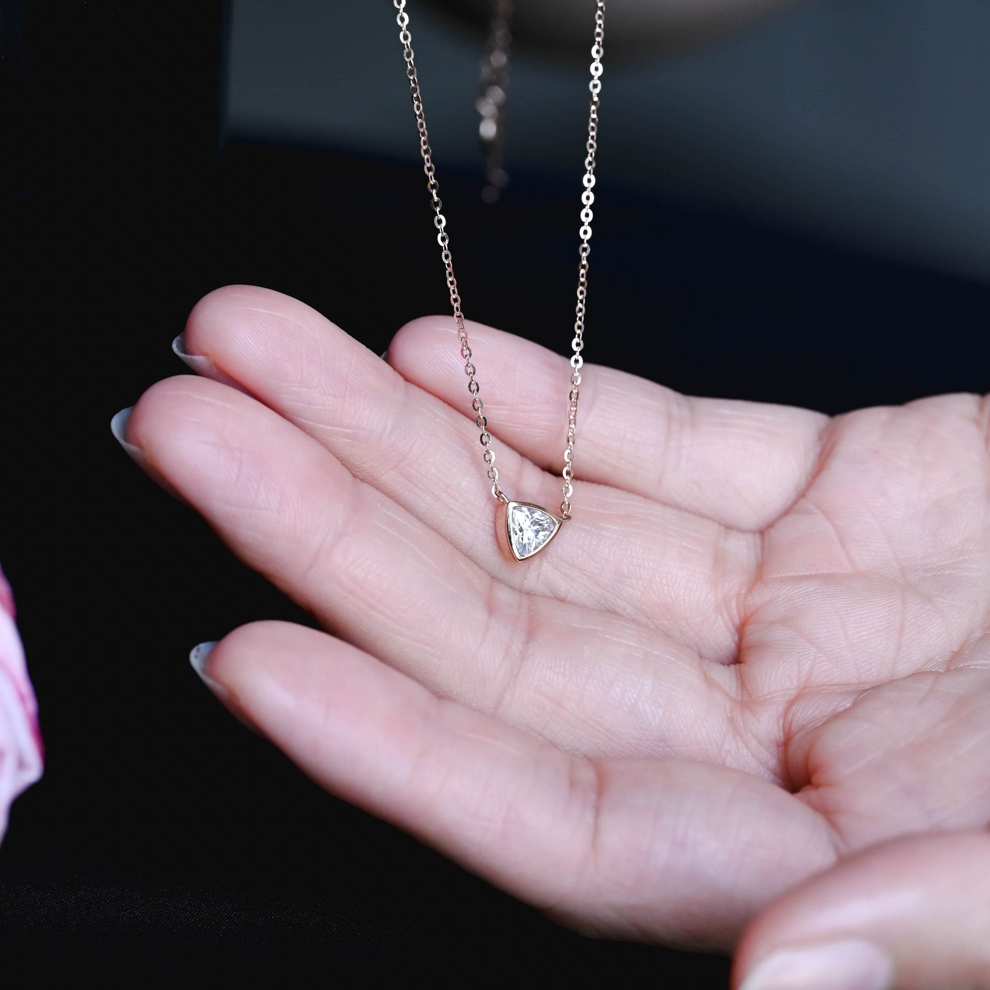 SquareJewelry necklace Solid Gold Bezel Trillion Cut Moissanite Pendant