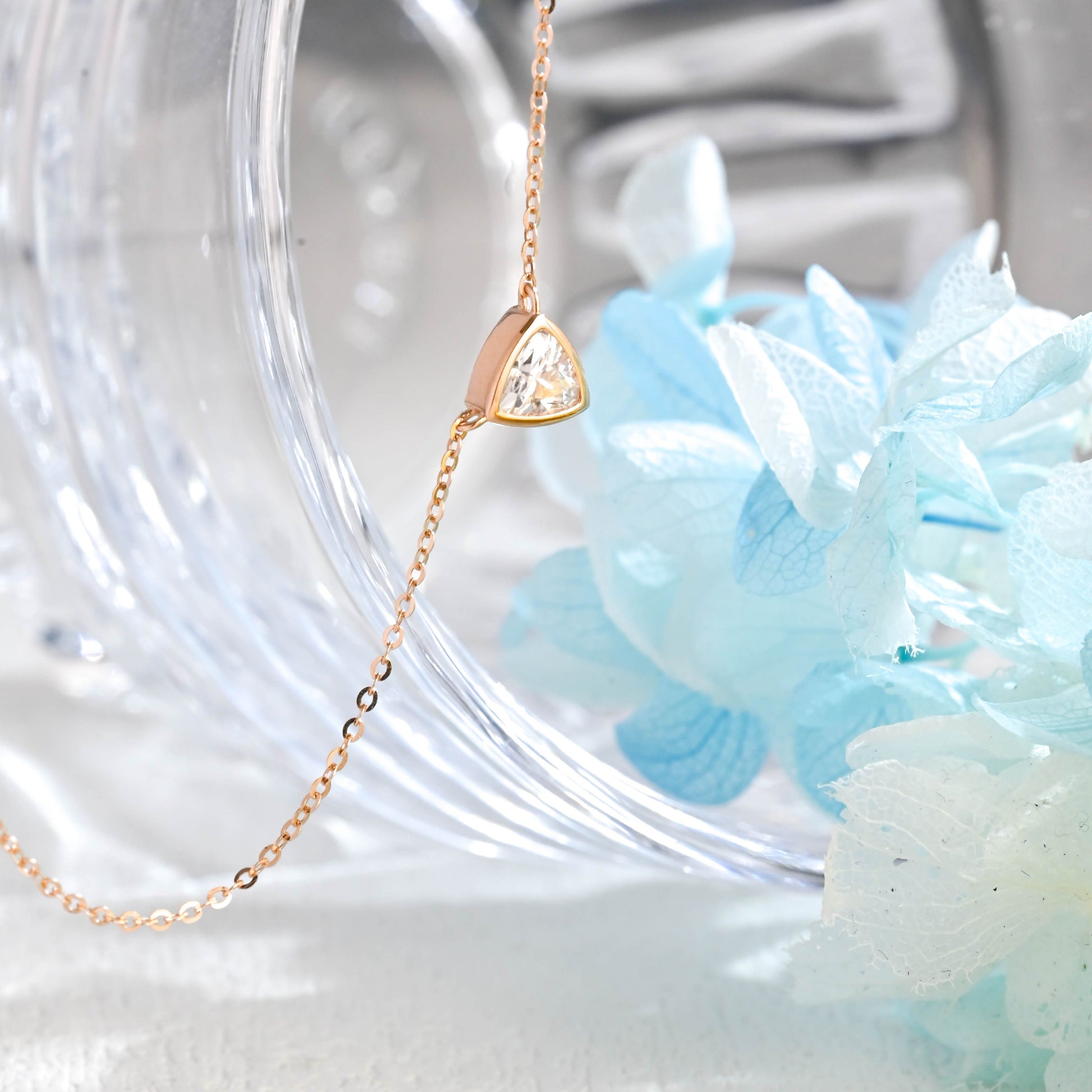 SquareJewelry necklace Solid Gold Bezel Trillion Cut Moissanite Pendant