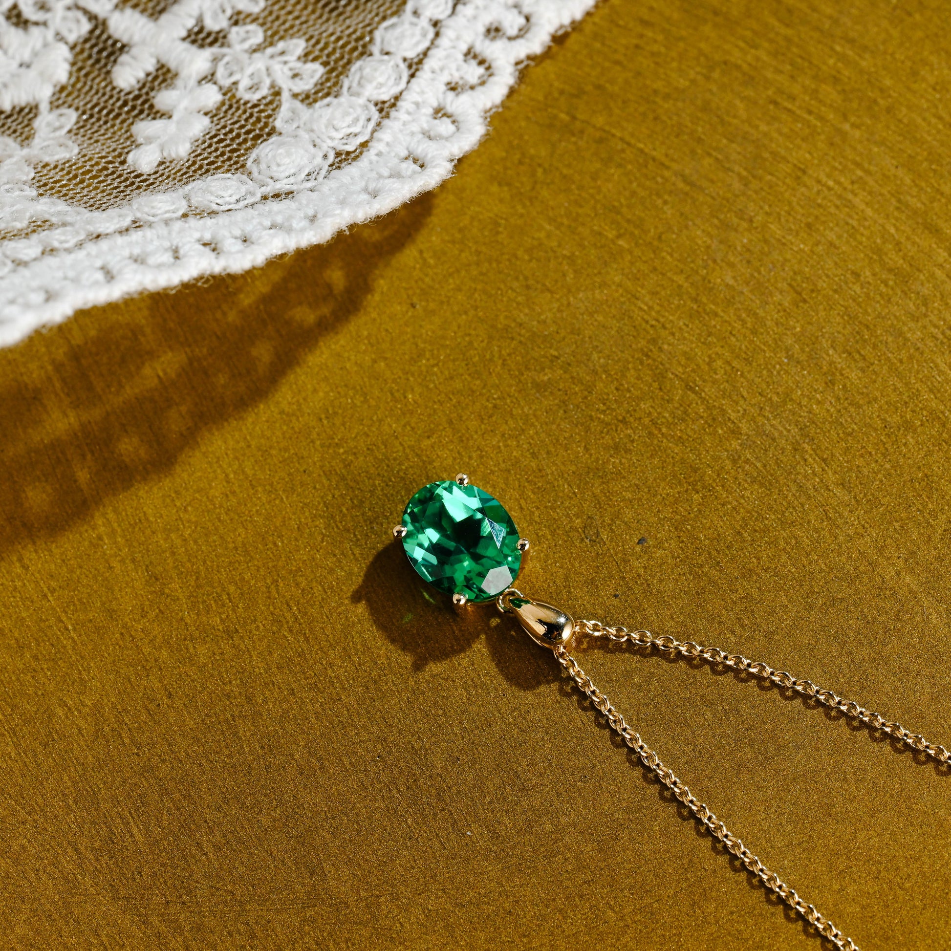 SquareJewelry necklace Solid Gold Classic Oval Lab Grown Emerald Solitaire Pendant
