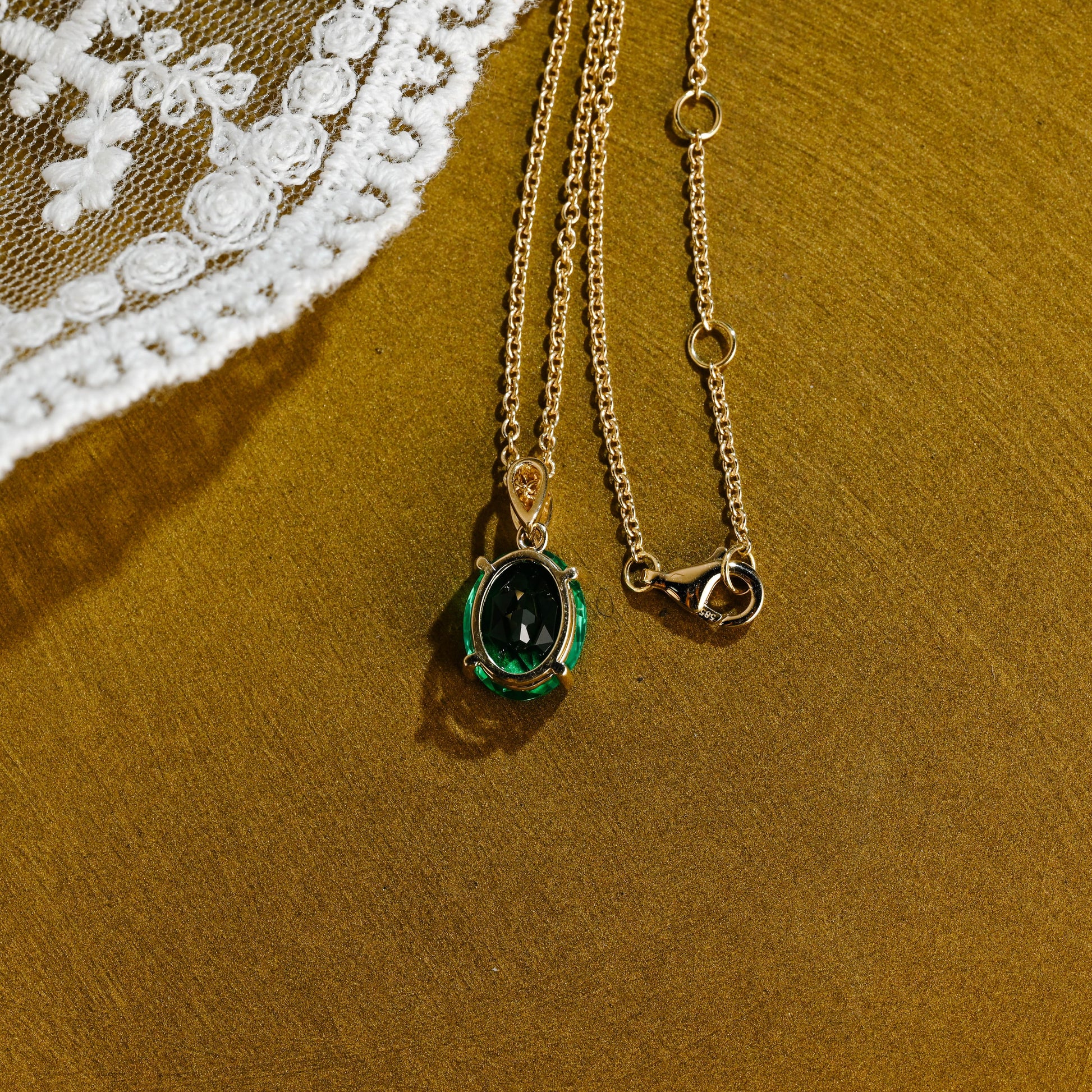 SquareJewelry necklace Solid Gold Classic Oval Lab Grown Emerald Solitaire Pendant