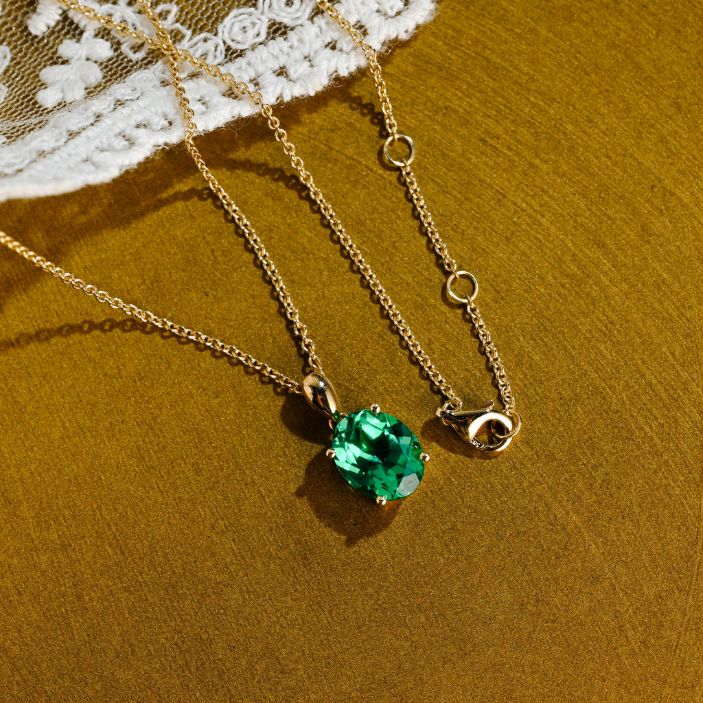 SquareJewelry necklace Solid Gold Classic Oval Lab Grown Emerald Solitaire Pendant
