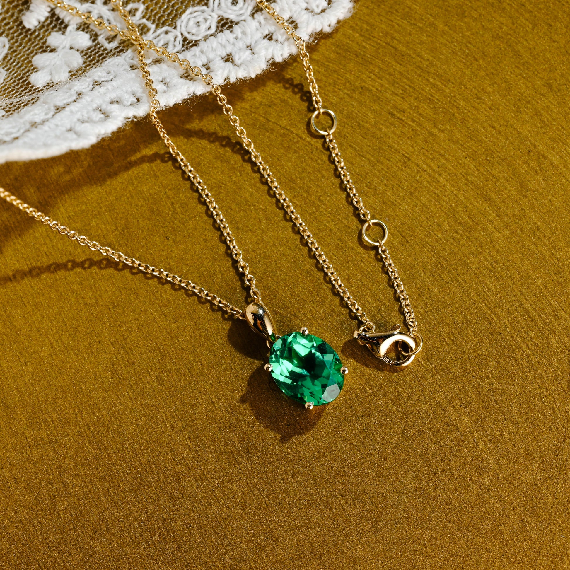 SquareJewelry necklace Solid Gold Classic Oval Lab Grown Emerald Solitaire Pendant