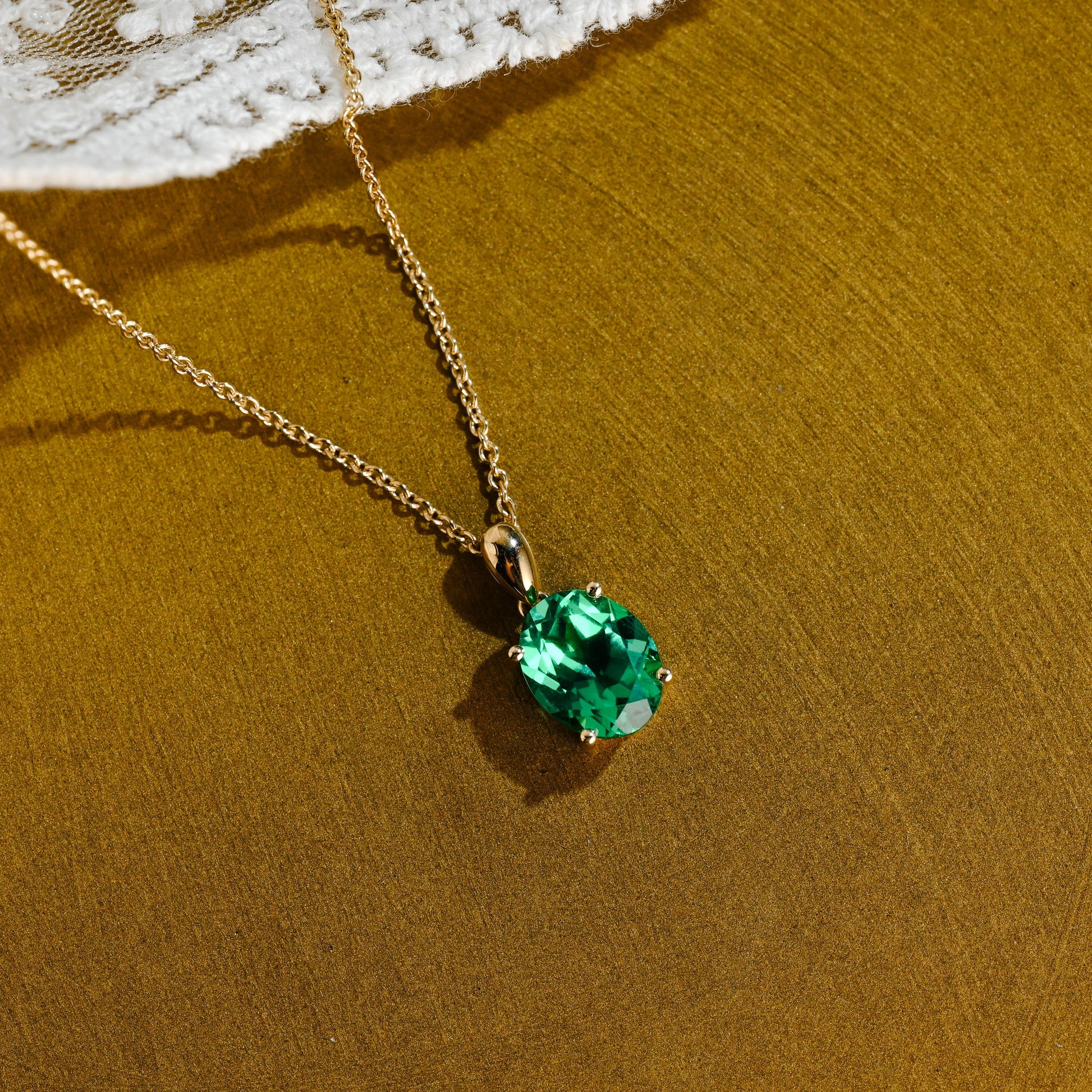SquareJewelry necklace Solid Gold Classic Oval Lab Grown Emerald Solitaire Pendant