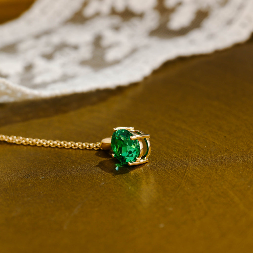 SquareJewelry necklace Solid Gold Classic Oval Lab Grown Emerald Solitaire Pendant