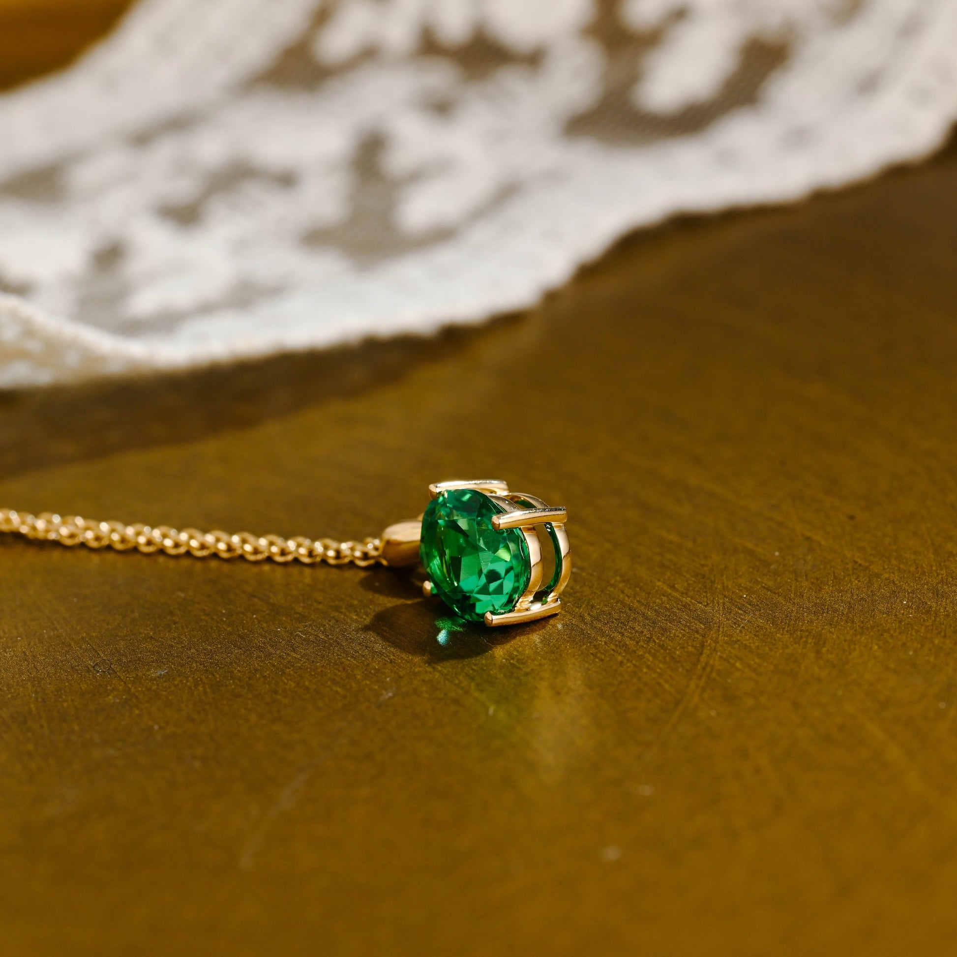 SquareJewelry necklace Solid Gold Classic Oval Lab Grown Emerald Solitaire Pendant