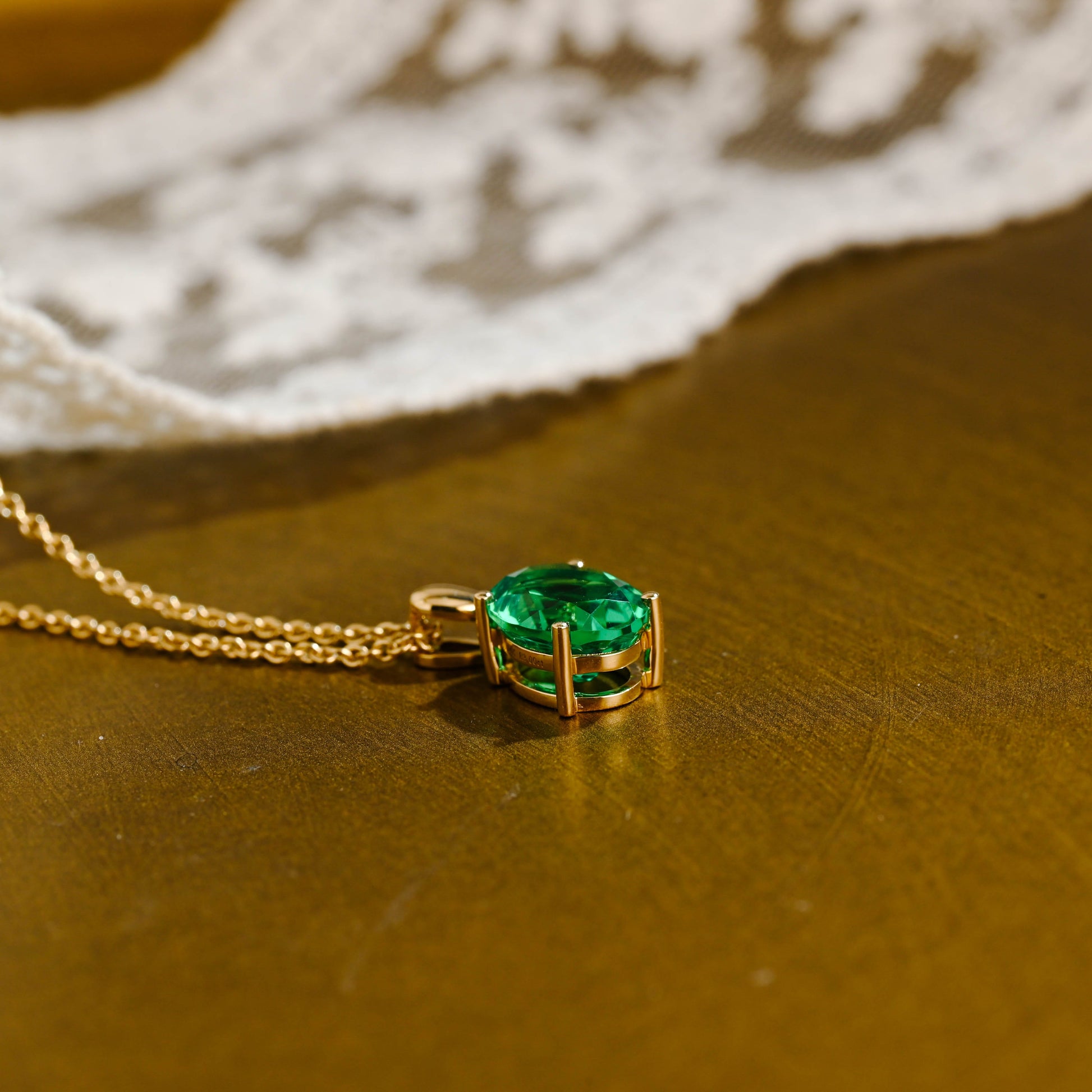 SquareJewelry necklace Solid Gold Classic Oval Lab Grown Emerald Solitaire Pendant