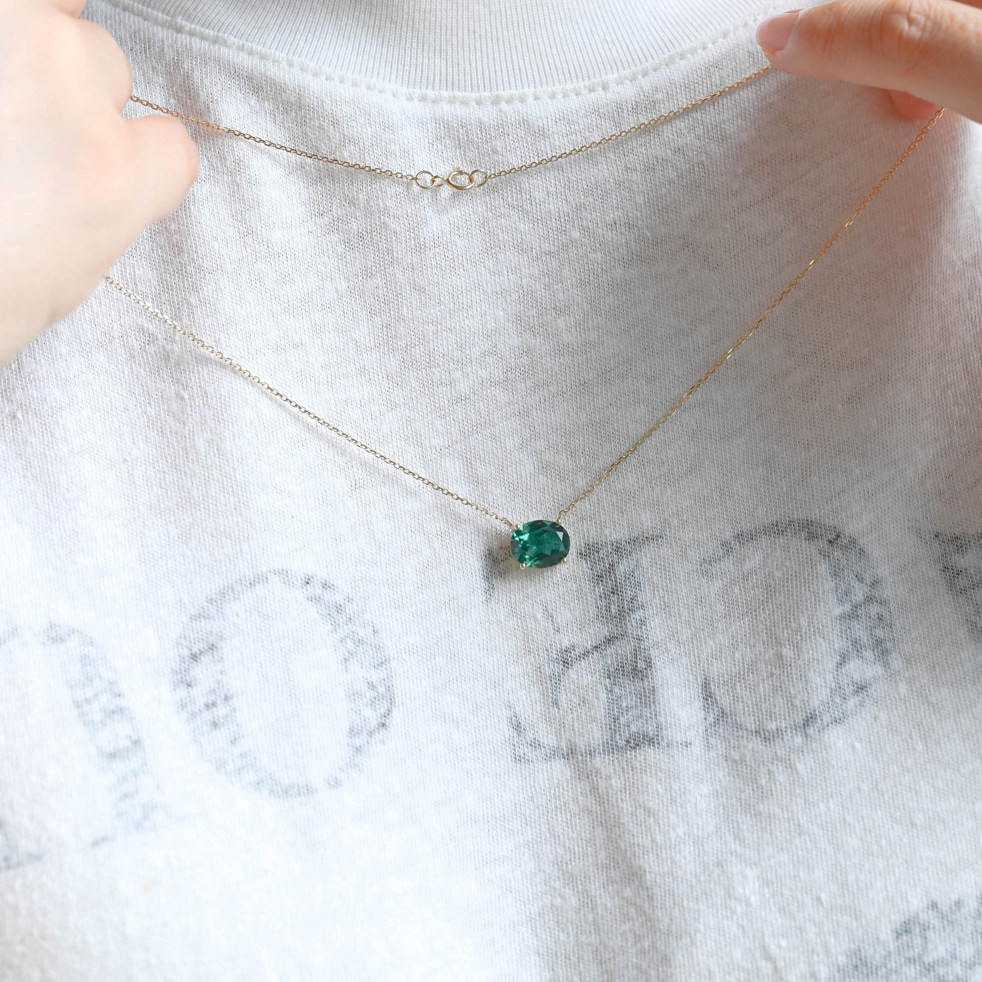 SquareJewelry necklace Solid Gold Solitaire Oval Cut Lab Grown Emerald Pendant Necklace