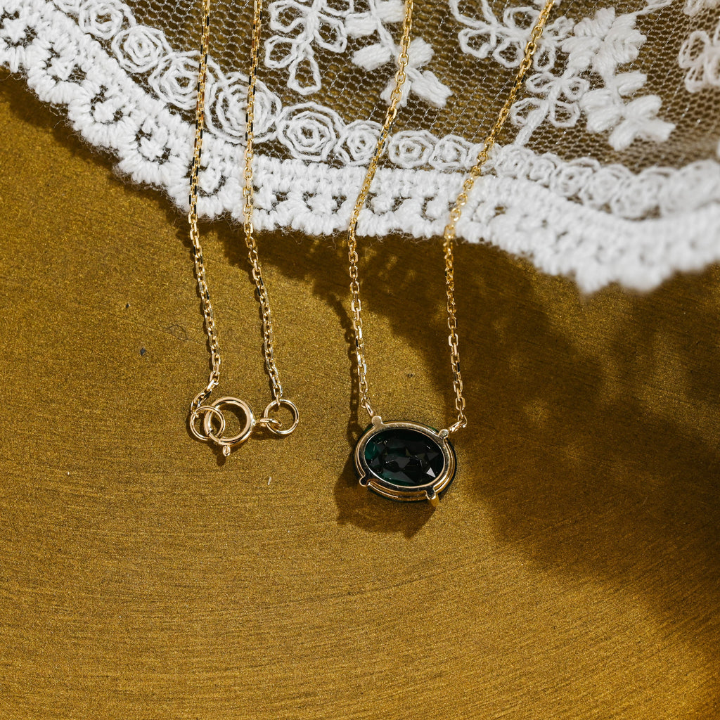 SquareJewelry necklace Solid Gold Solitaire Oval Cut Lab Grown Emerald Pendant Necklace